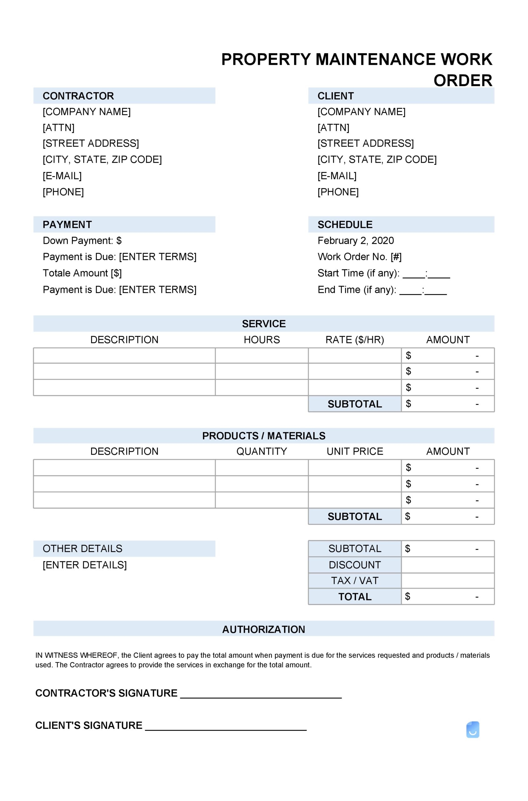 Free Mechanic Work Order Template Word