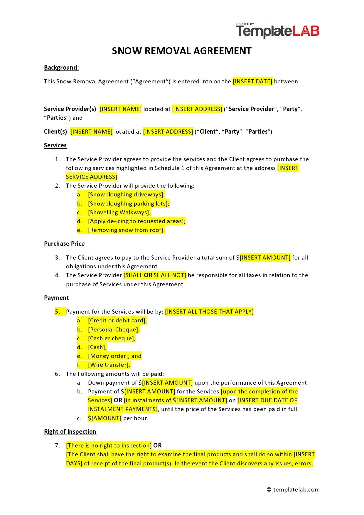 Contract For Snow Removal Services