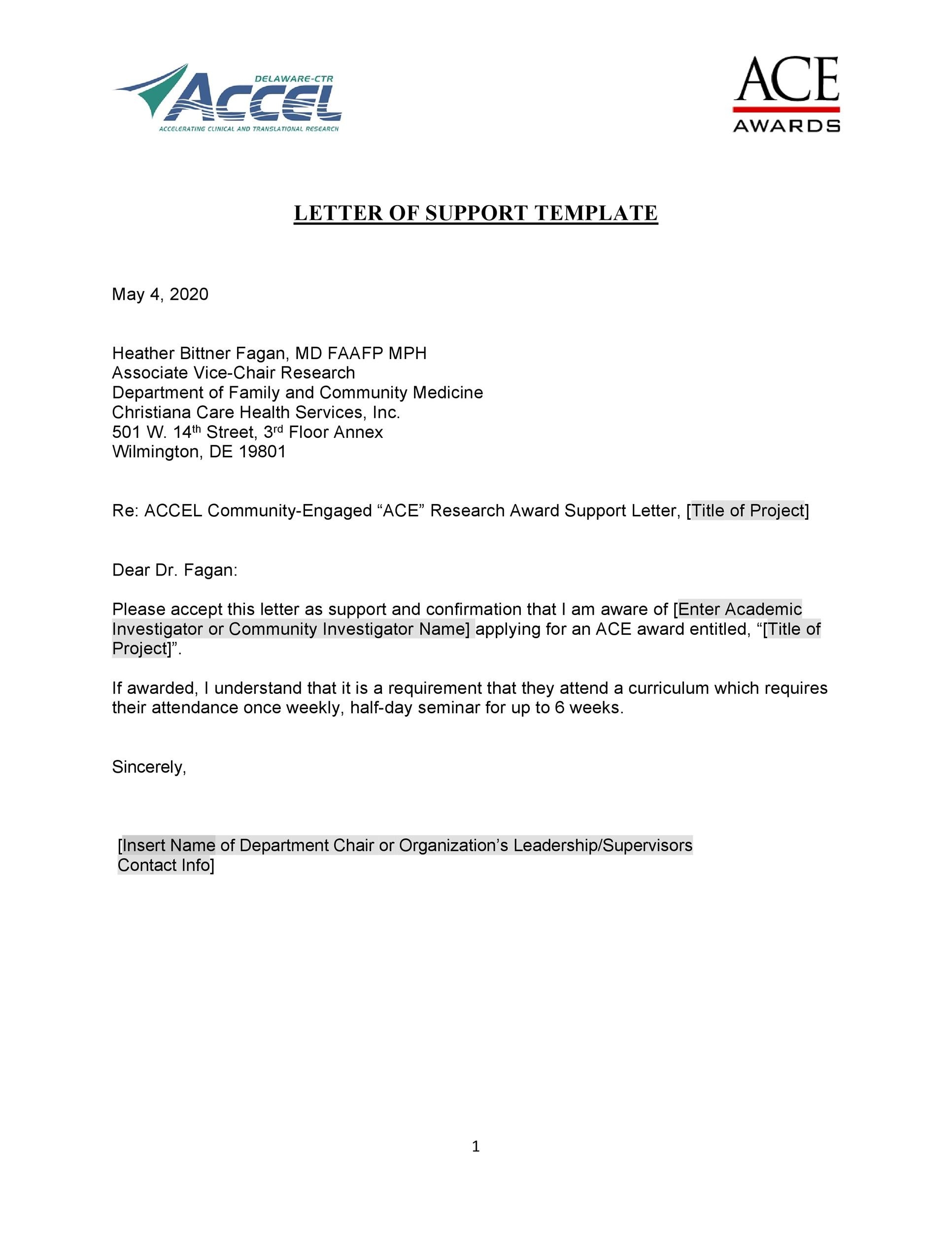 Letter Of Financial Assistance For An Organization