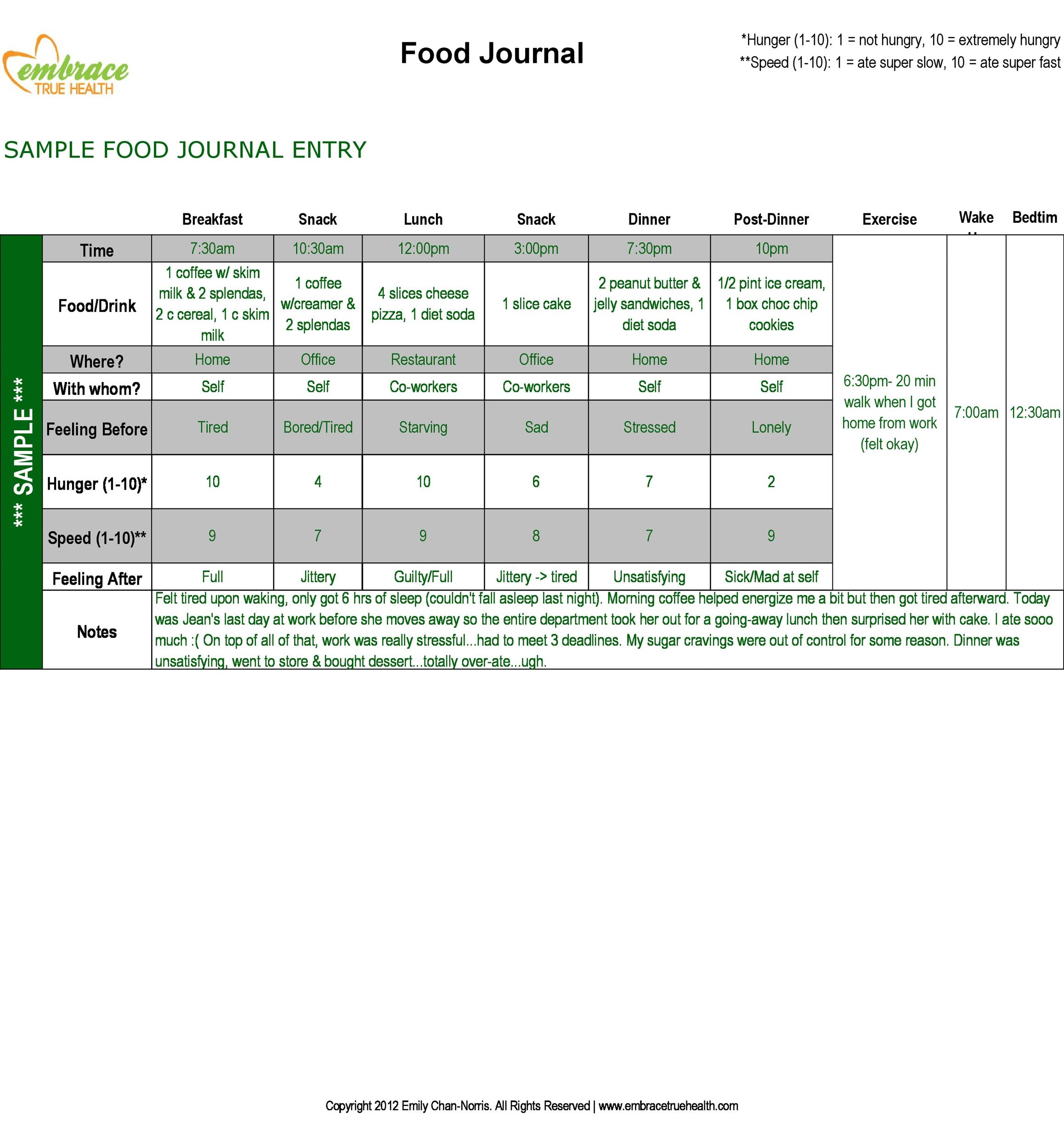 40 Simple Food Diary Templates Food Log Examples
