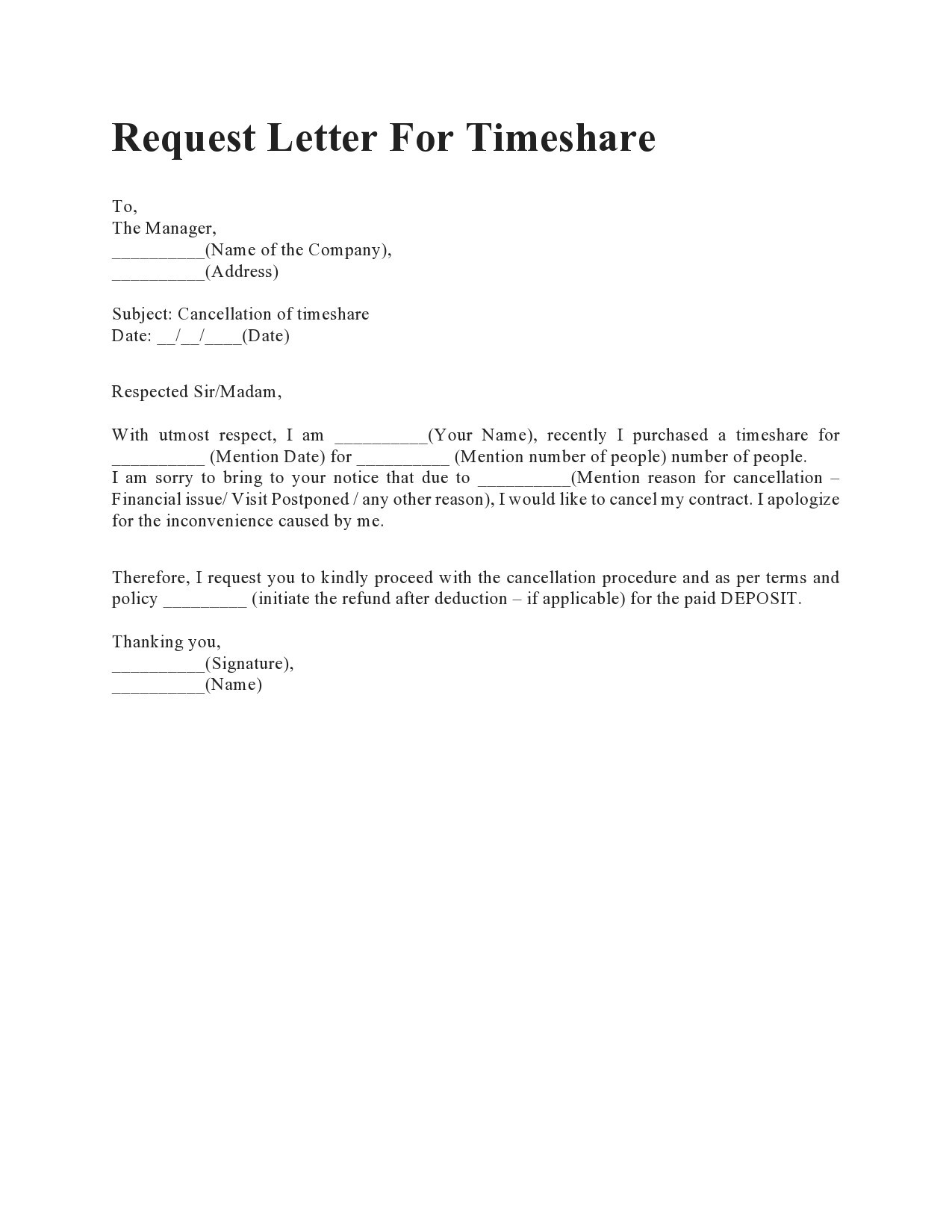 40 Timeshare Cancellation Letter Samples Templates TemplateLab
