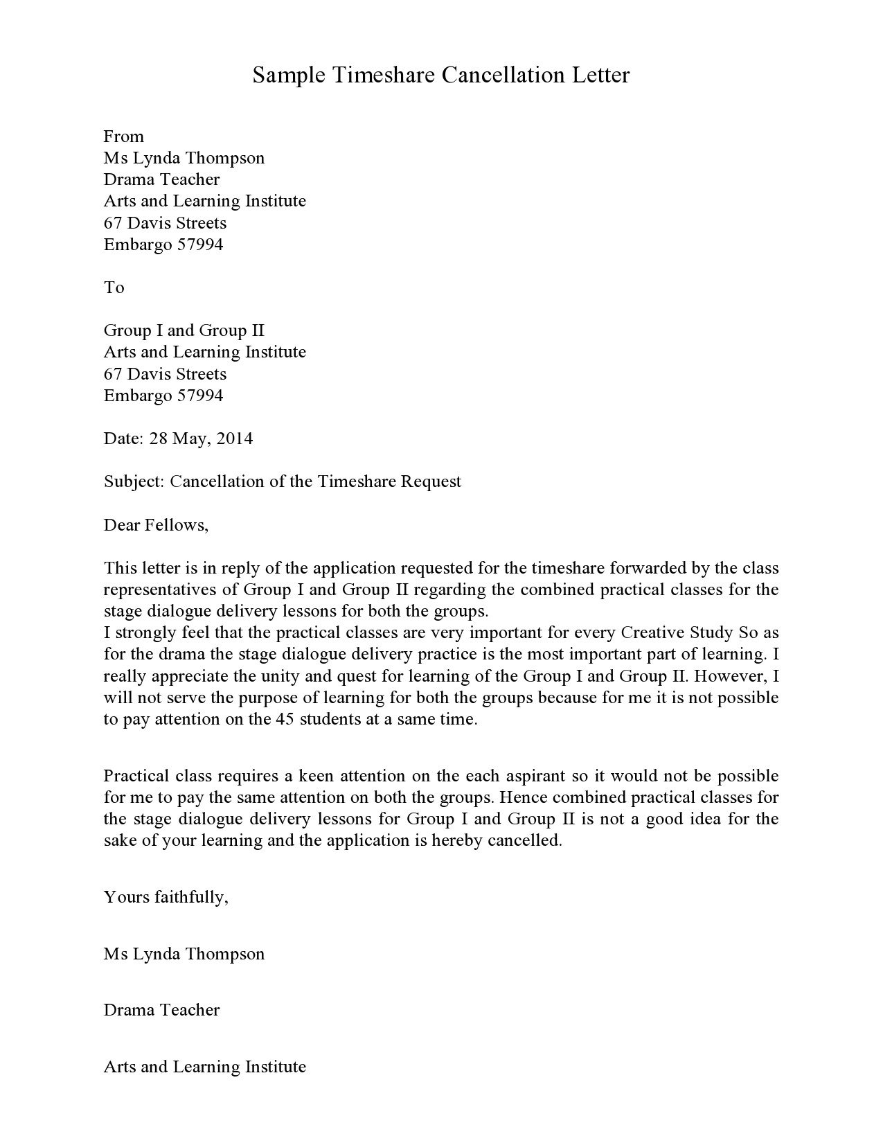 40 Timeshare Cancellation Letter Samples Templates TemplateLab
