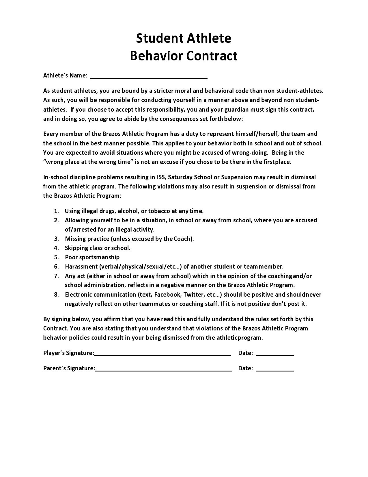 41 Effective Behavior Contract Templates Examples TemplateLab