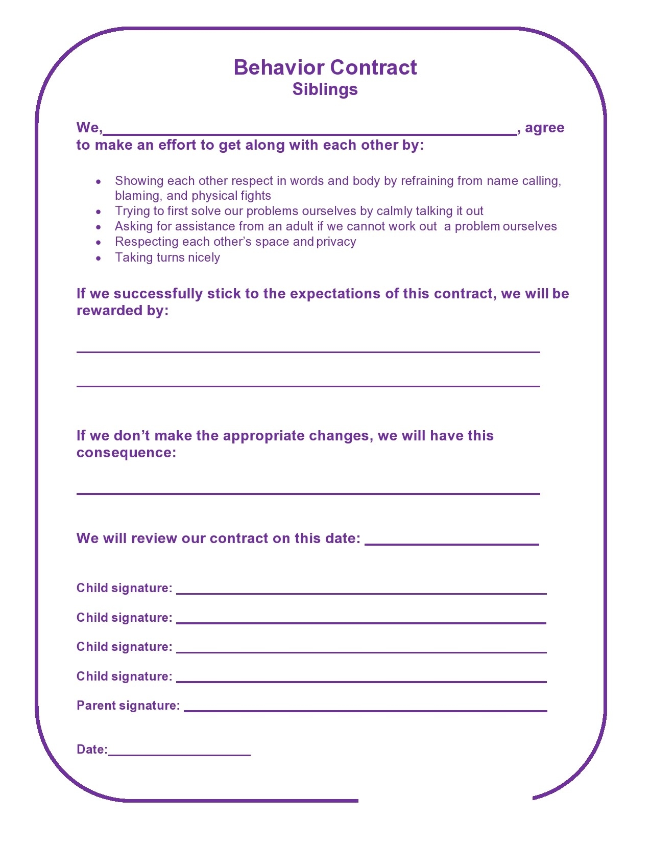 Behavior Contracts For Elementary Students