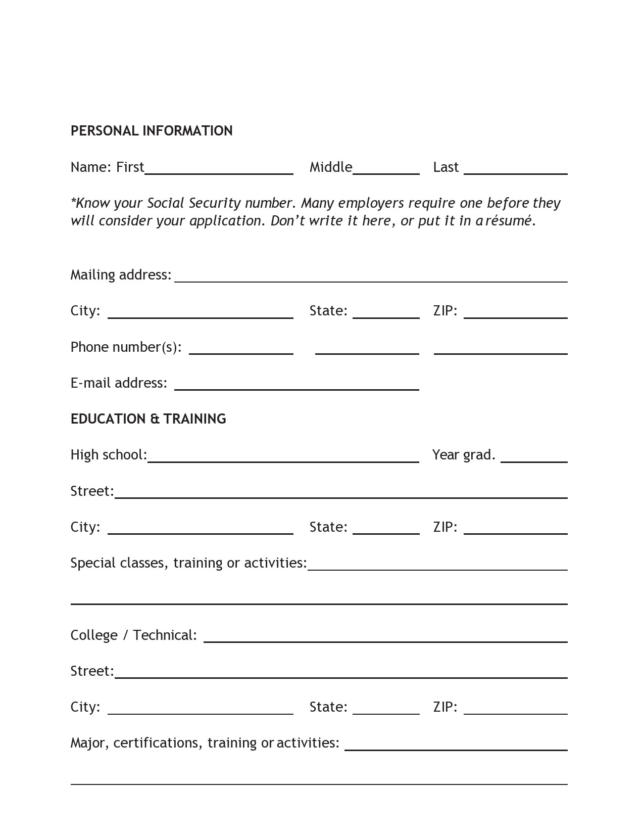41 Free Personal Information Forms Templates TemplateLab