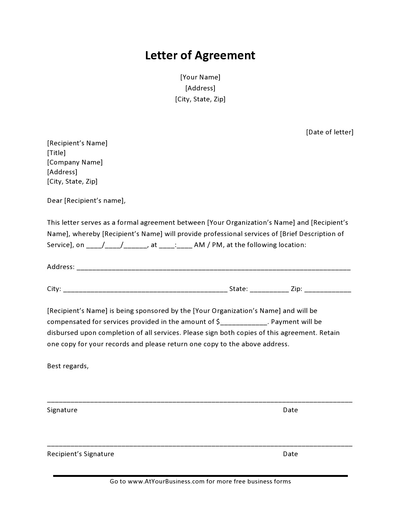 41 Perfect Letter Of Agreement Templates TemplateLab