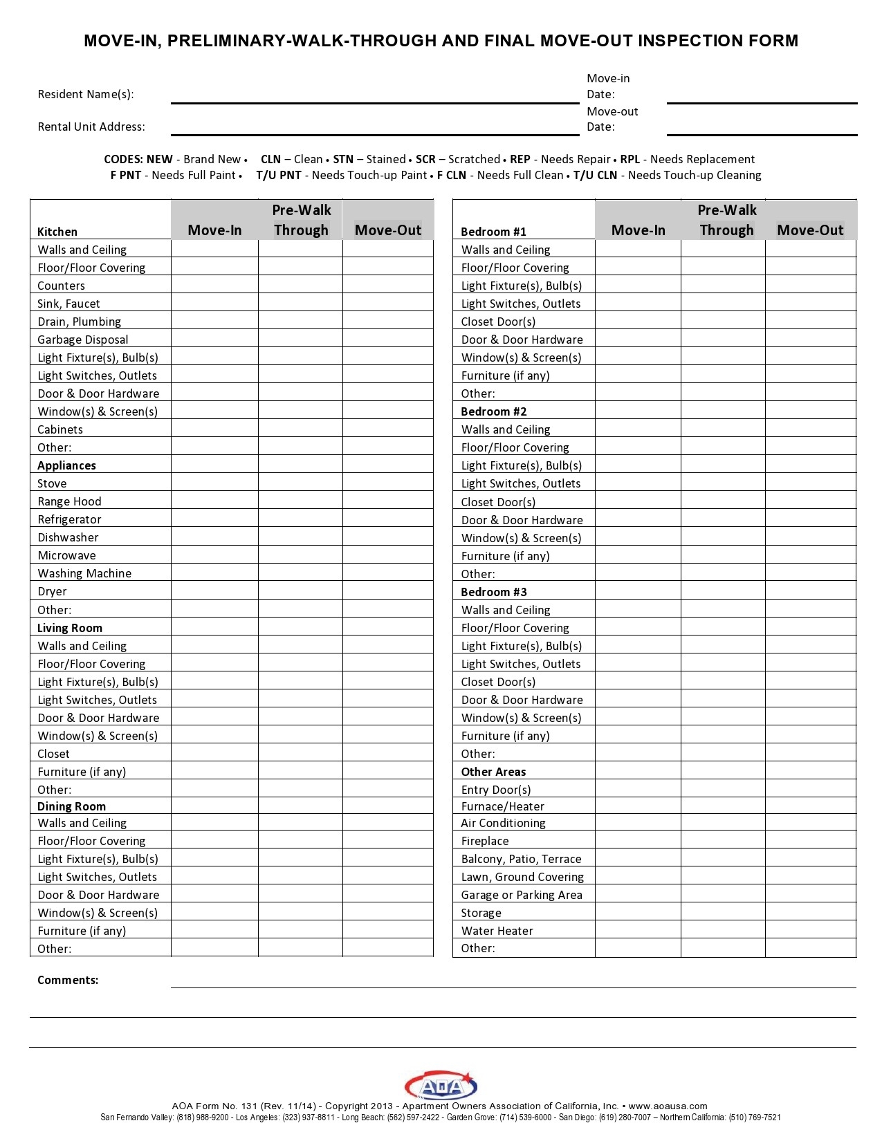 Rental Move-In Checklist Free Printable