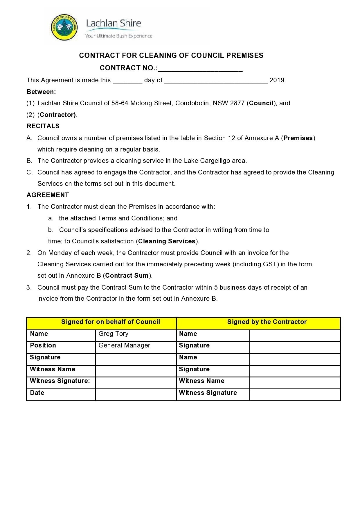 Pdf Printable Cleaning Contract Template
