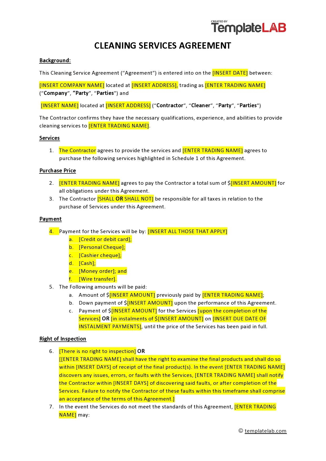 Free Commercial Cleaning Contract Pdf