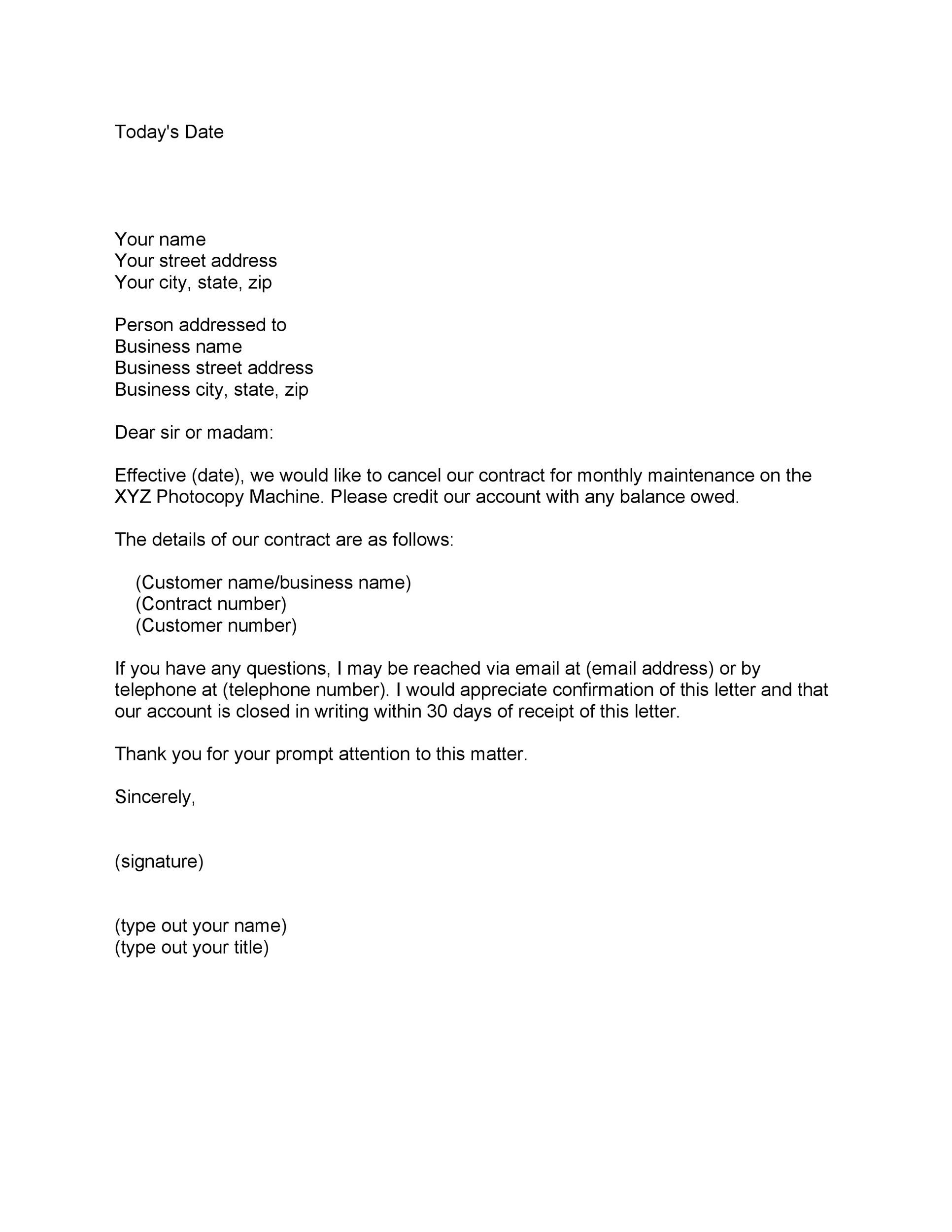 Letter To Cancel Service Agreement