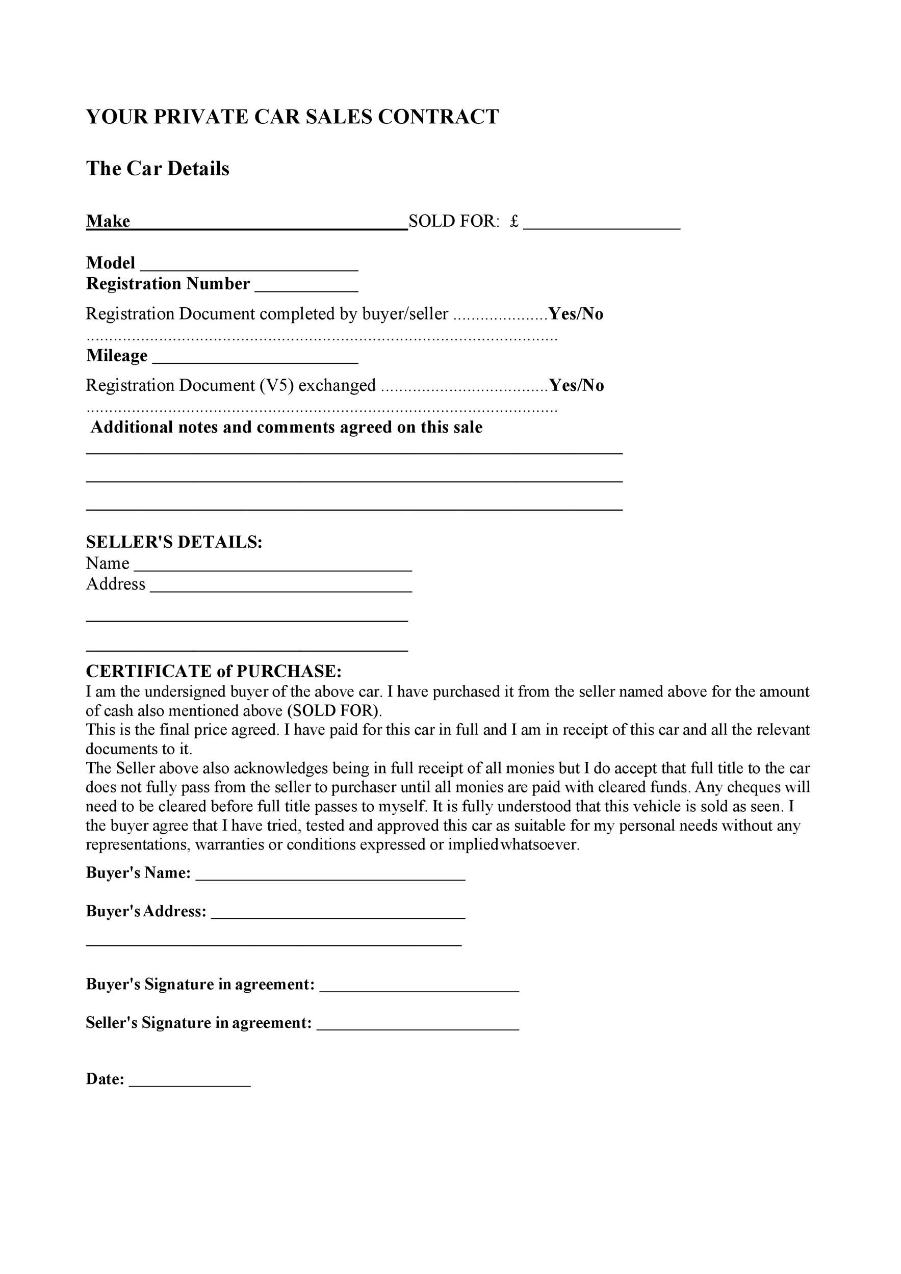 Vehicle Purchase And Sale Agreement Template