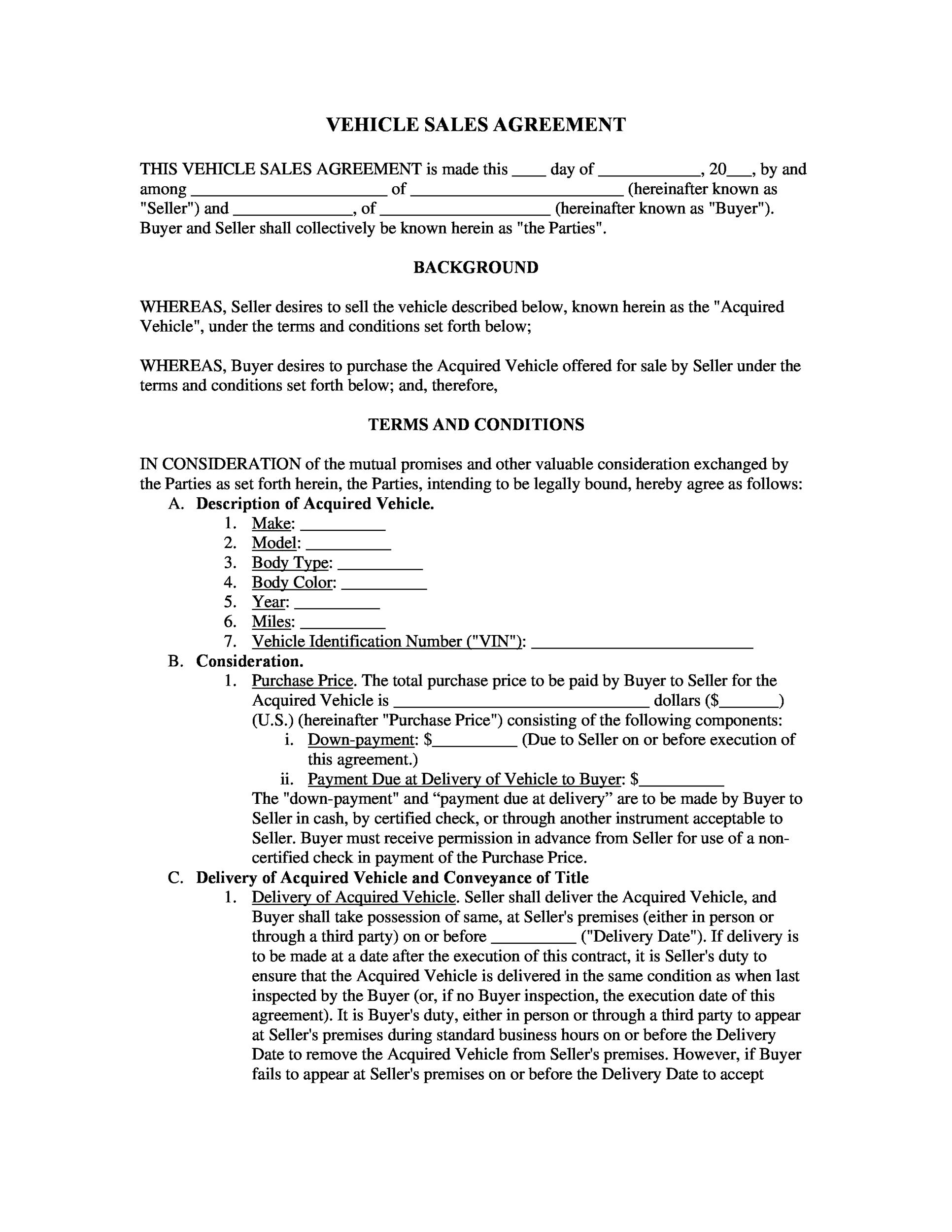 Second Hand Car Sale Agreement