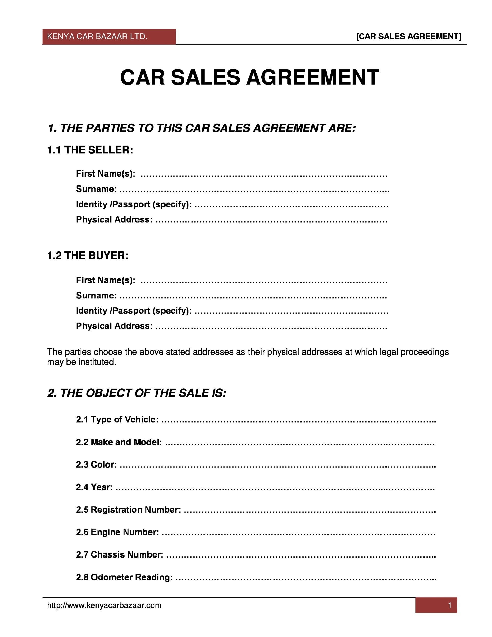 Second Hand Car Sale Agreement