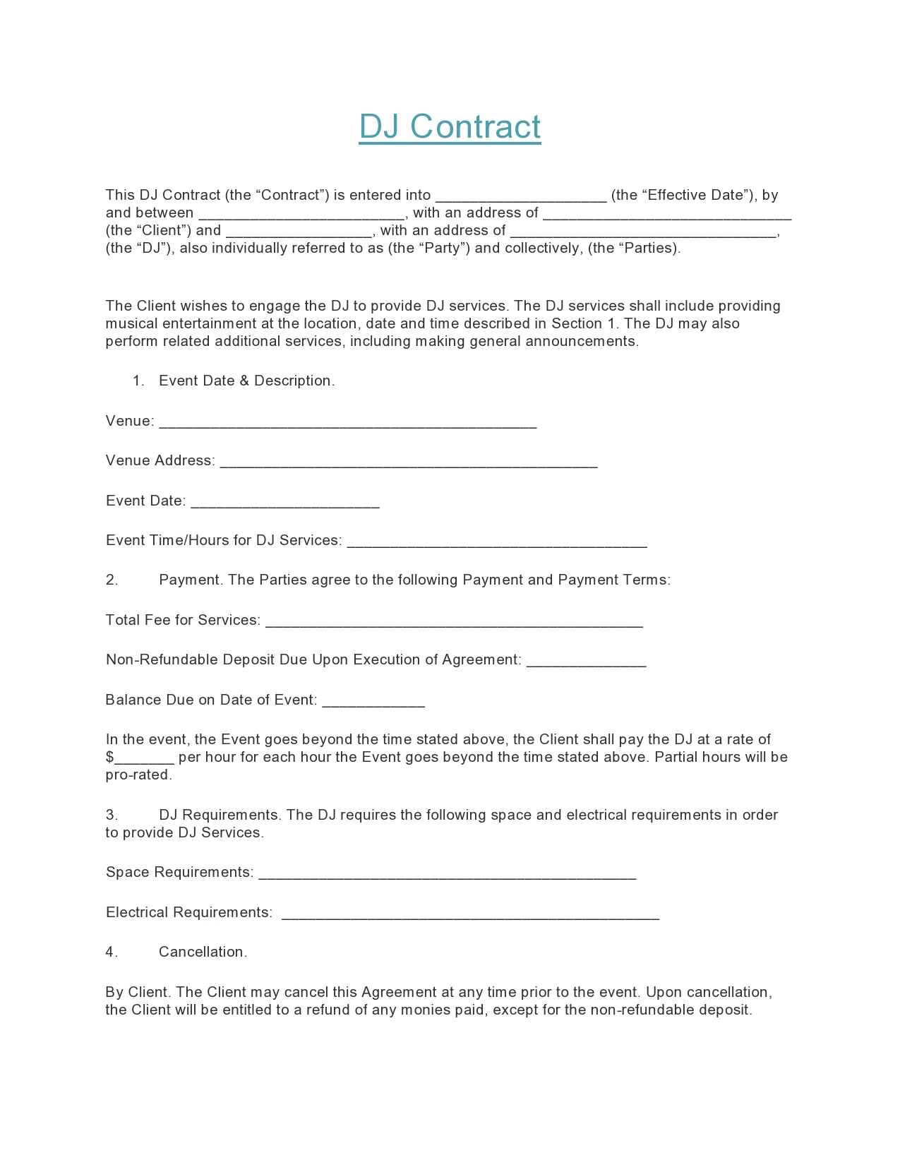 42 Professional DJ Contract Templates Wedding Mobile 
