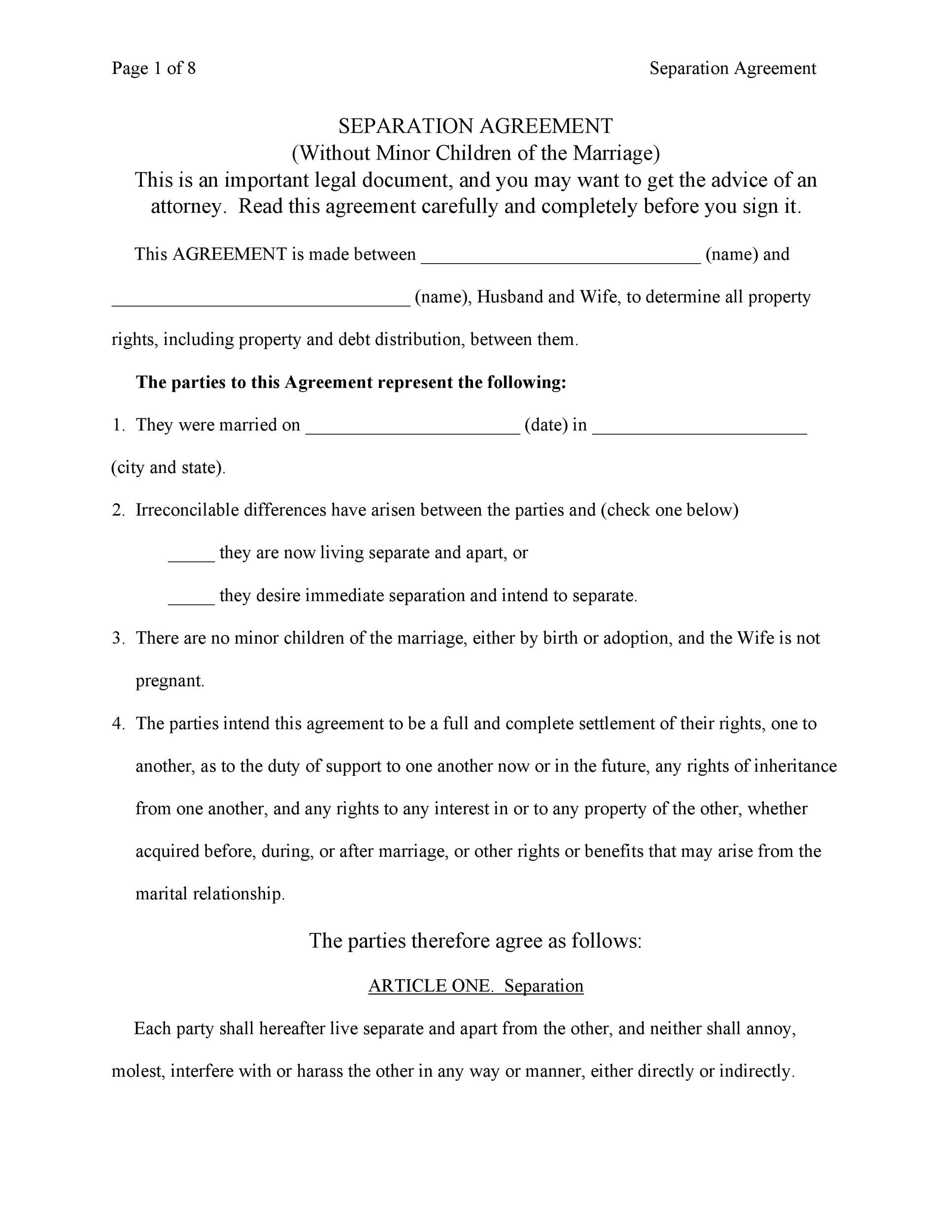 Free Separation Agreement Template Word