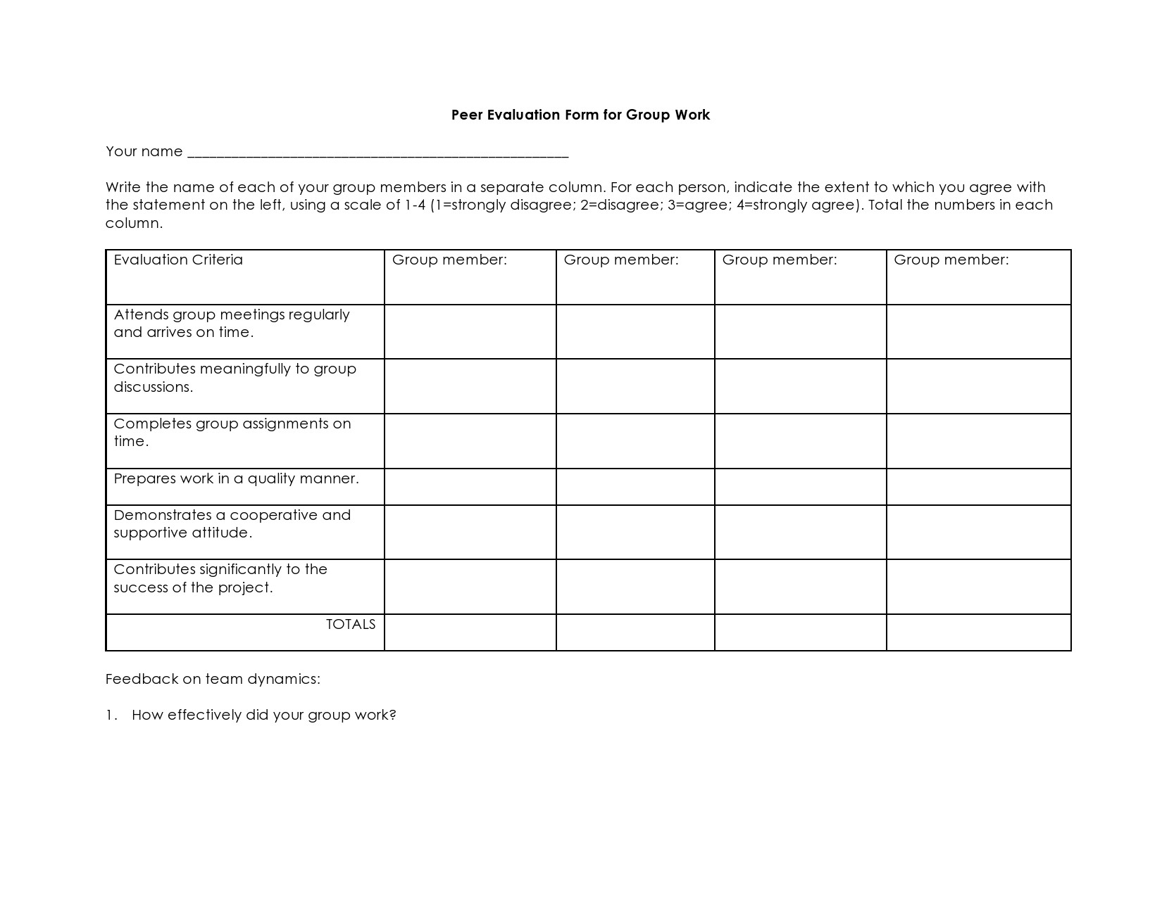43 Great Peer Evaluation Forms Group Review TemplateLab