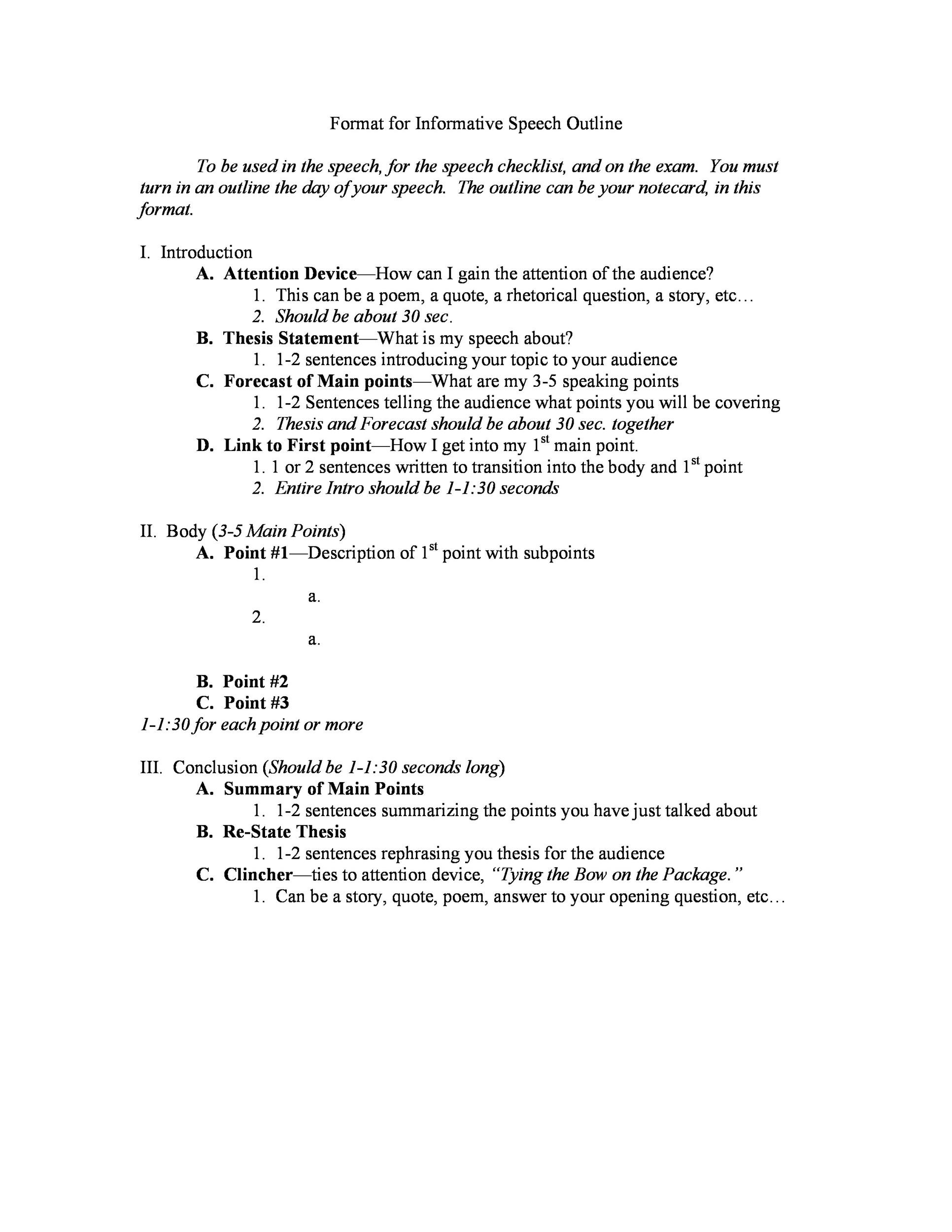 43 Informative Speech Outline Templates Examples