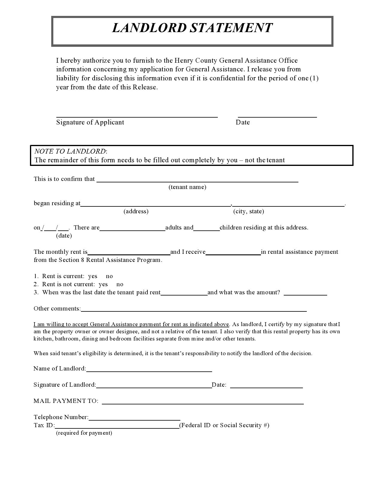 43 Perfect Landlord Statement Forms Letters TemplateLab