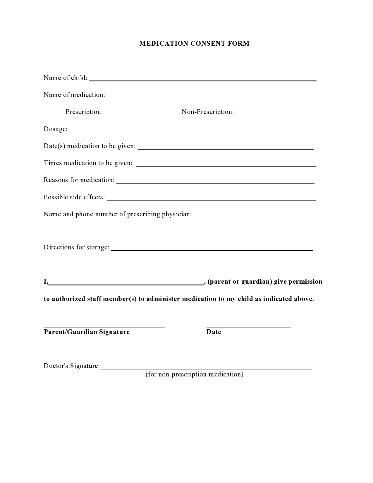 Printable Consent To Treat Minor Form