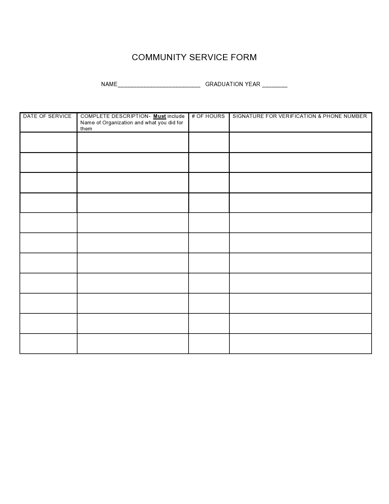Printable Community Service Log Sheet For Court Pdf