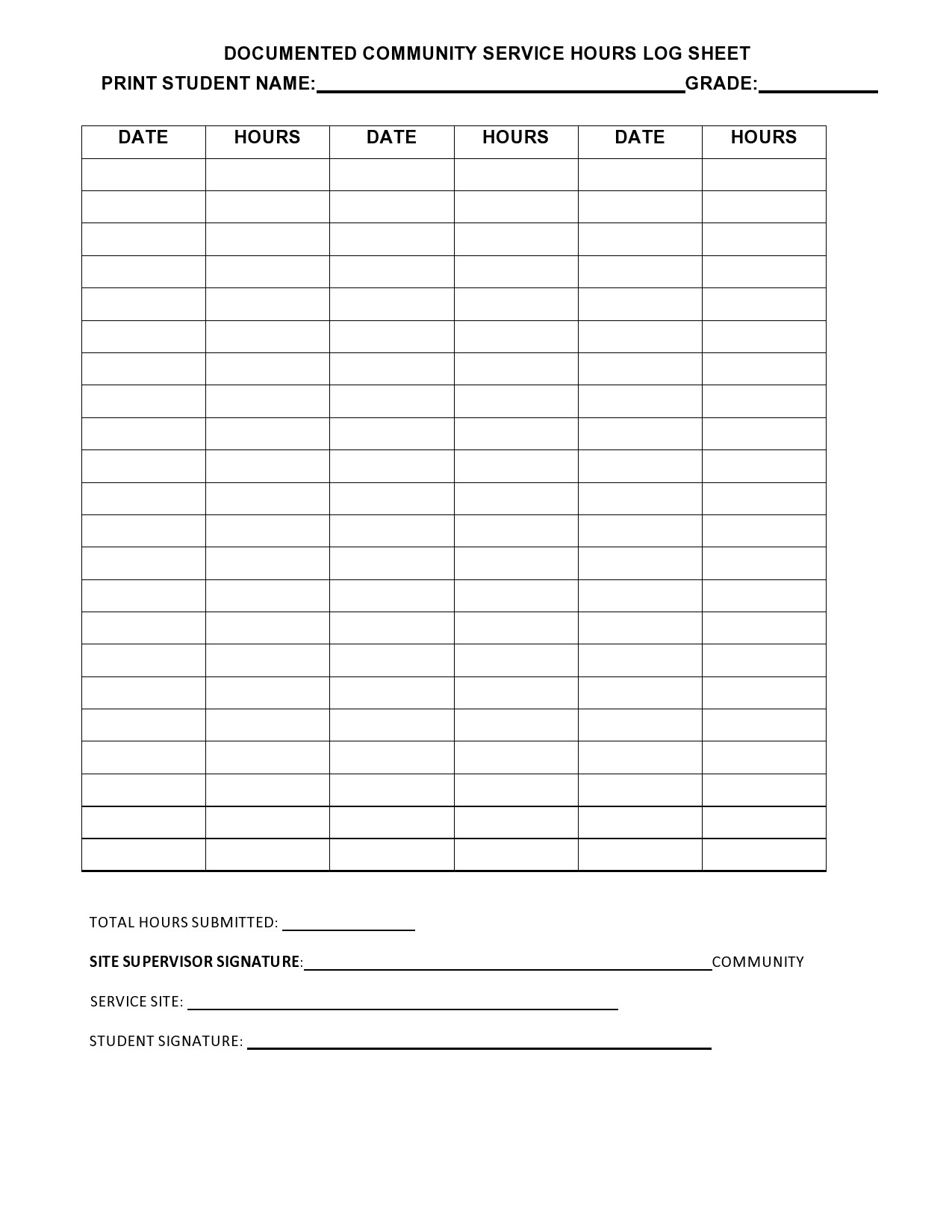 Community Service Log Sheet For Probation