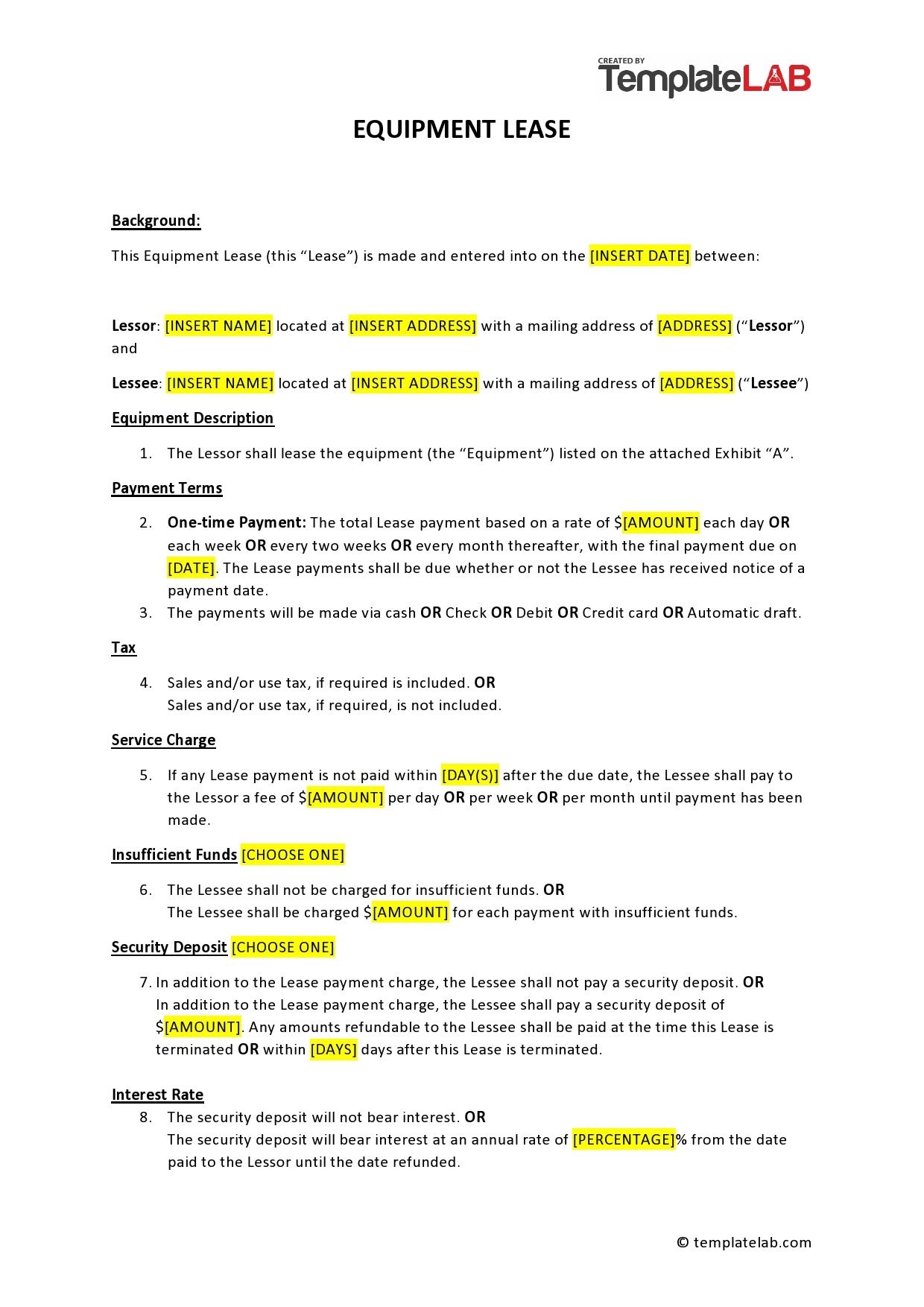 44 Simple Equipment Lease Agreement Templates Word PDF 