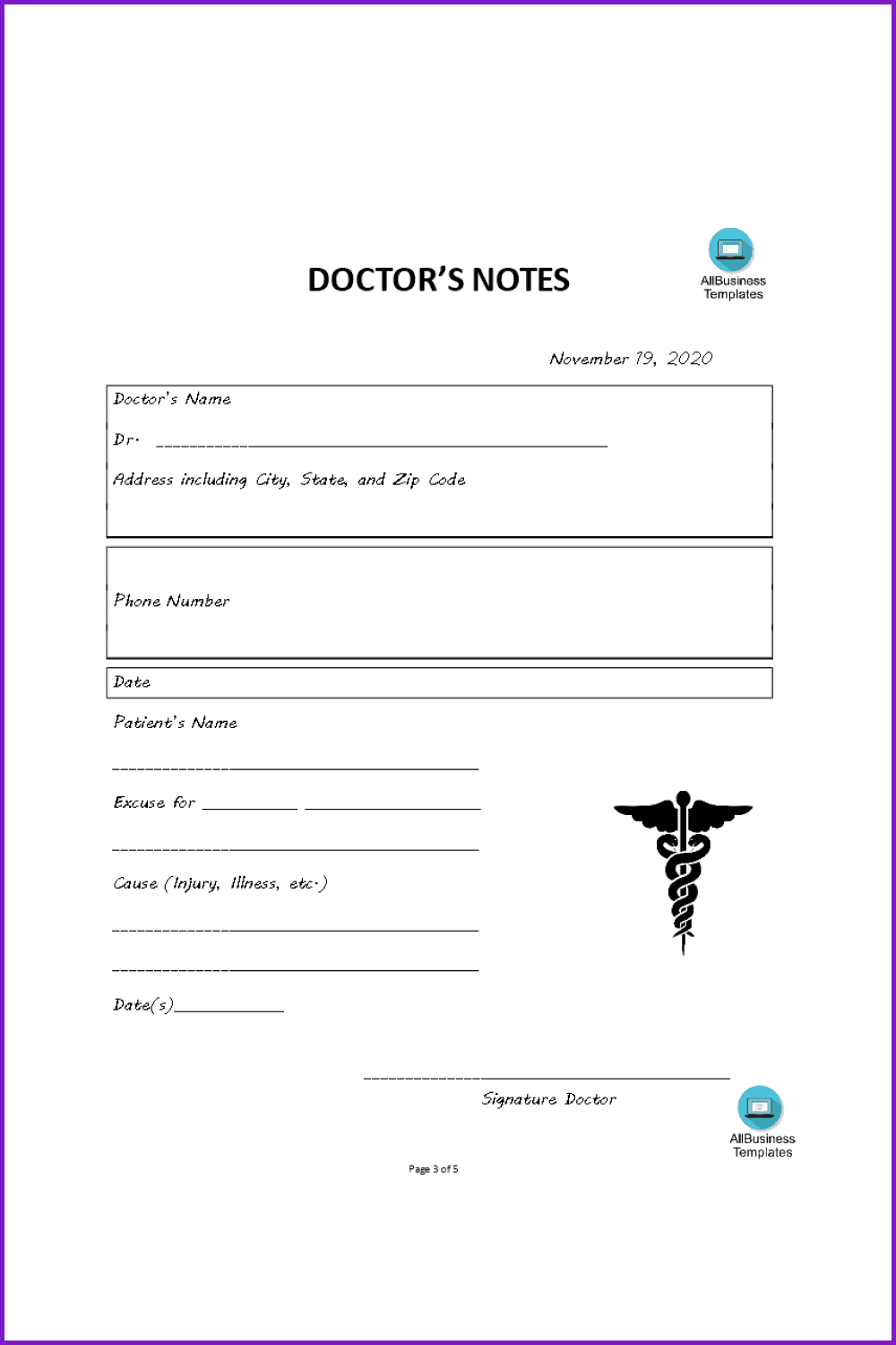 Free Dr Note For Work