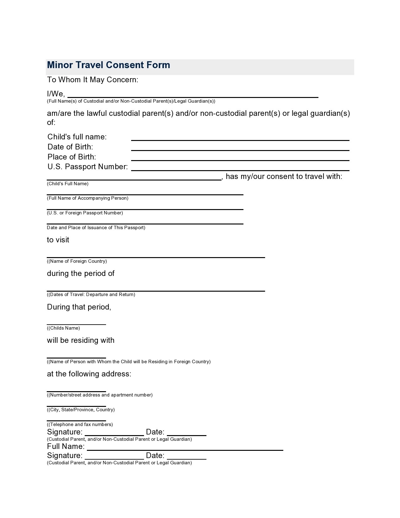 Free Travel Consent Form Pdf