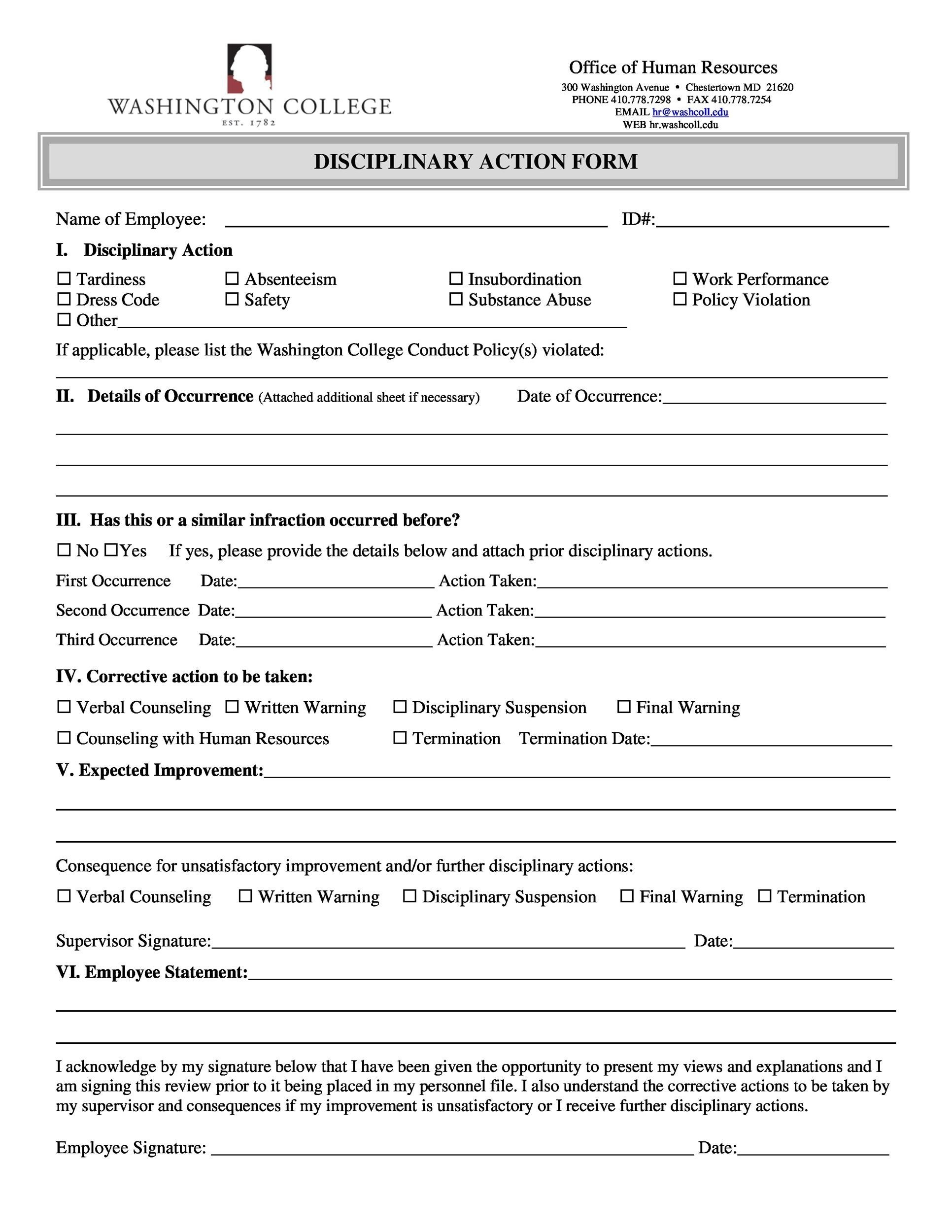 46 Effective Employee Write Up Forms Disciplinary Action Forms 
