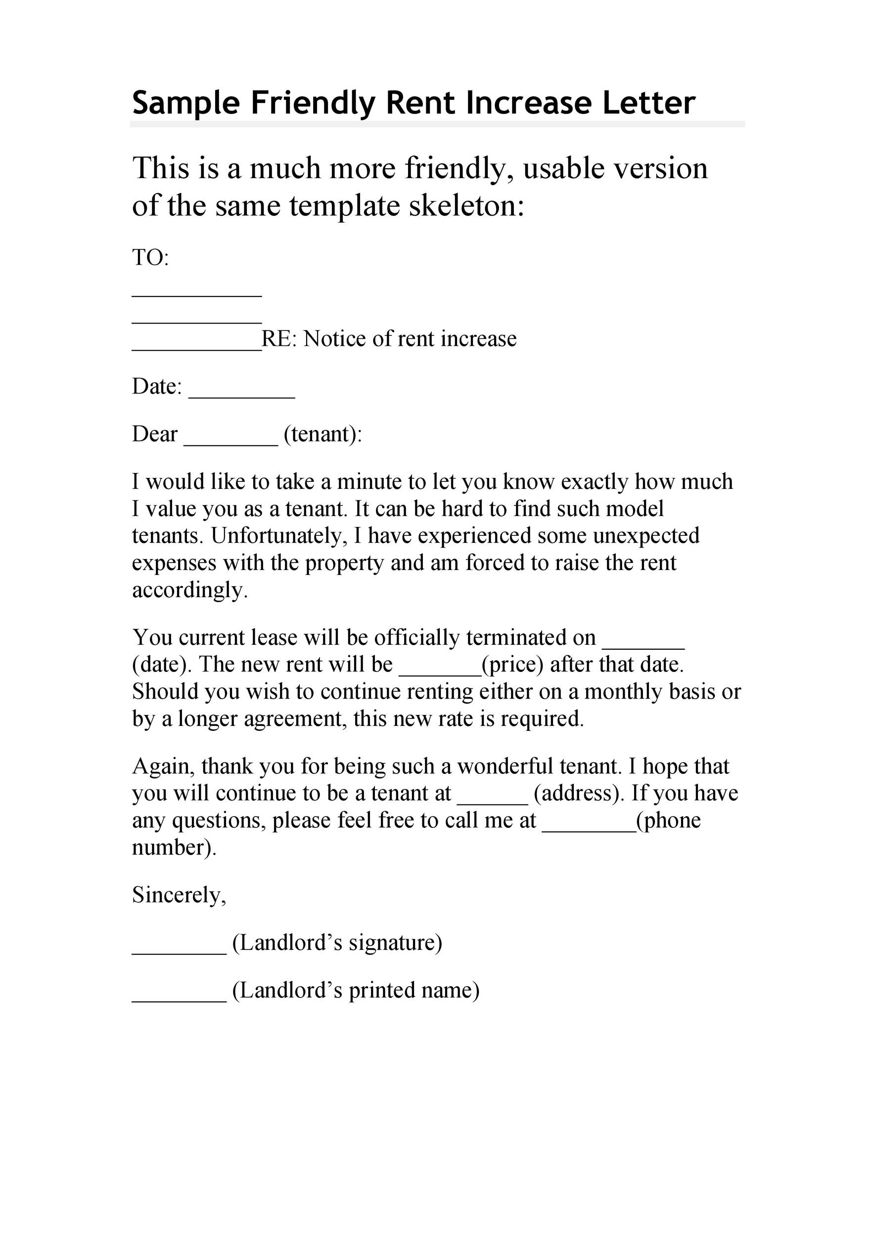 46 Friendly Rent Increase Letters Notices DOC PDF 
