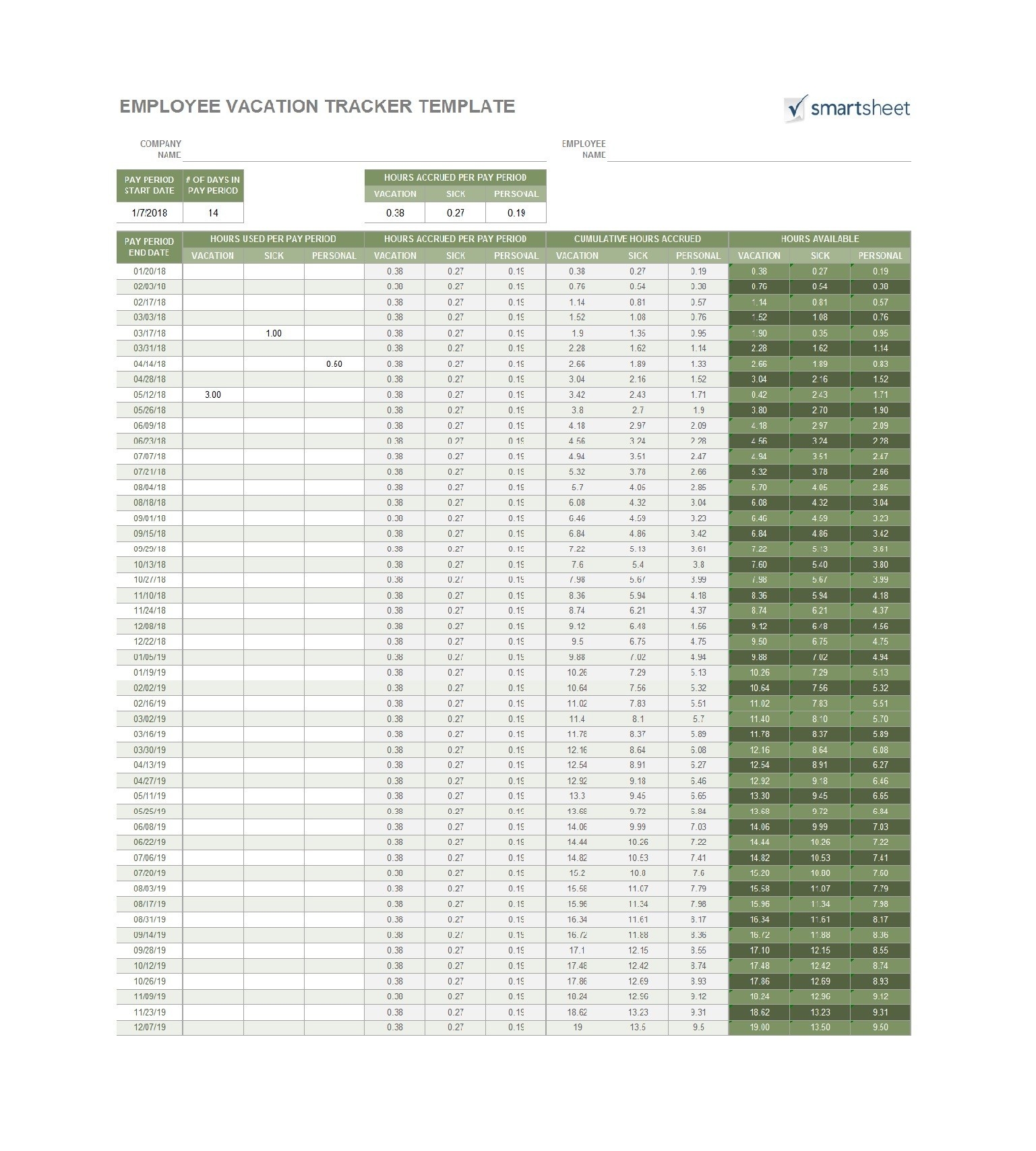 Paid Time Off Excel Template