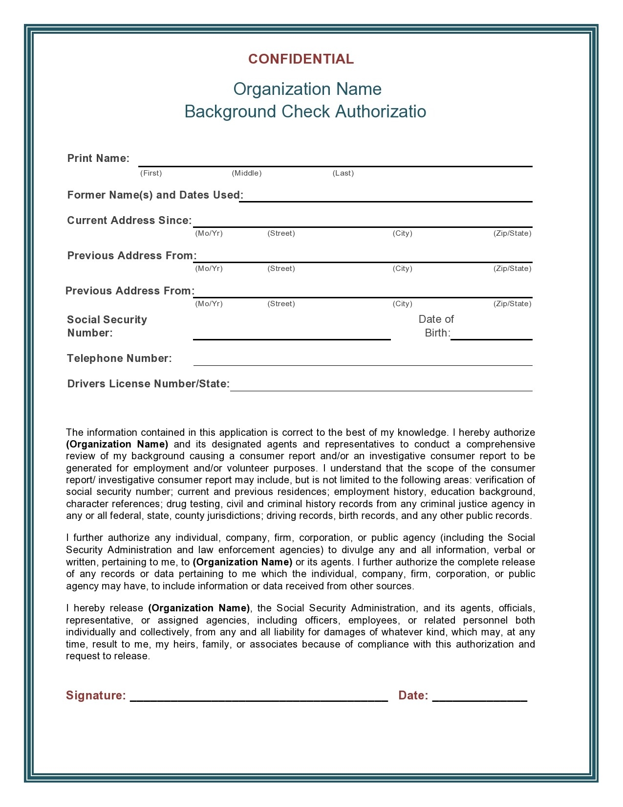 Background Check Authorization Form Pdf