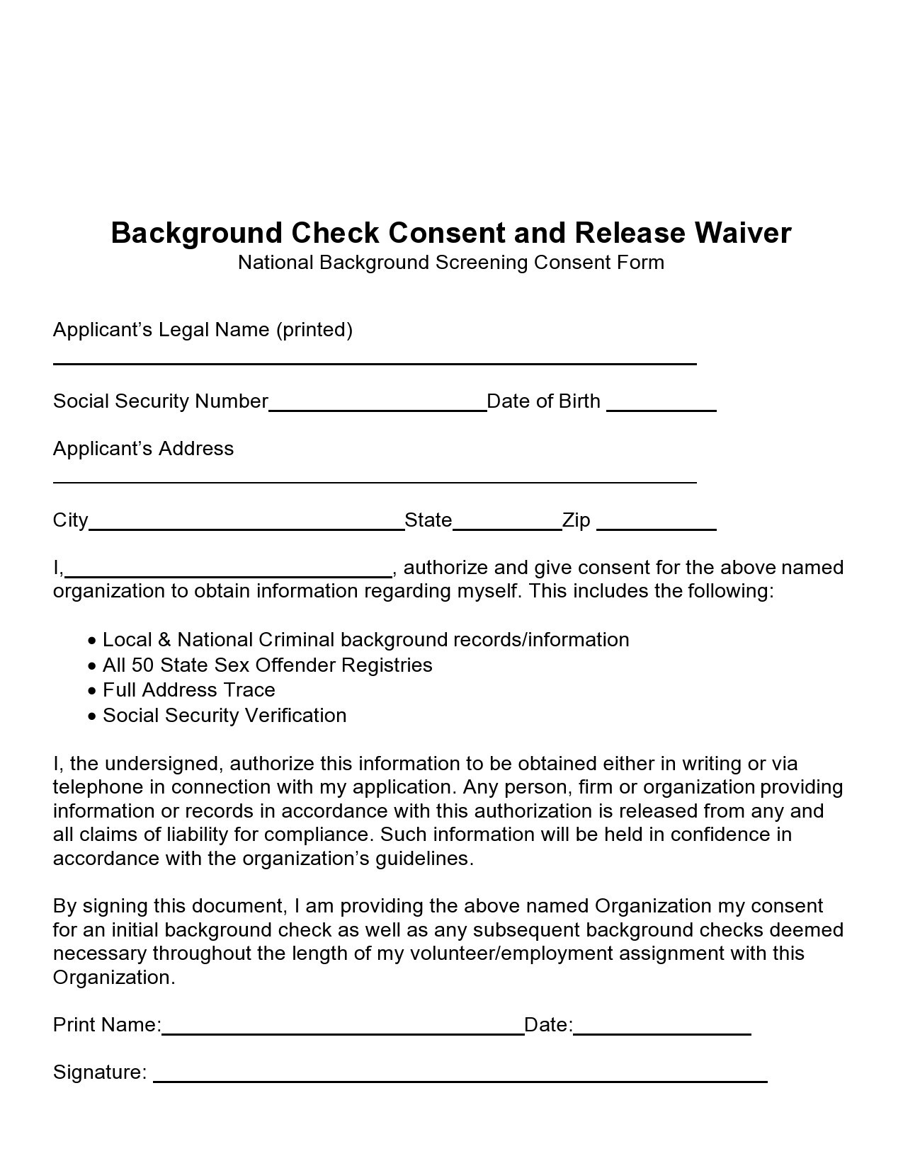 47 Free Background Check Authorization Forms TemplateLab