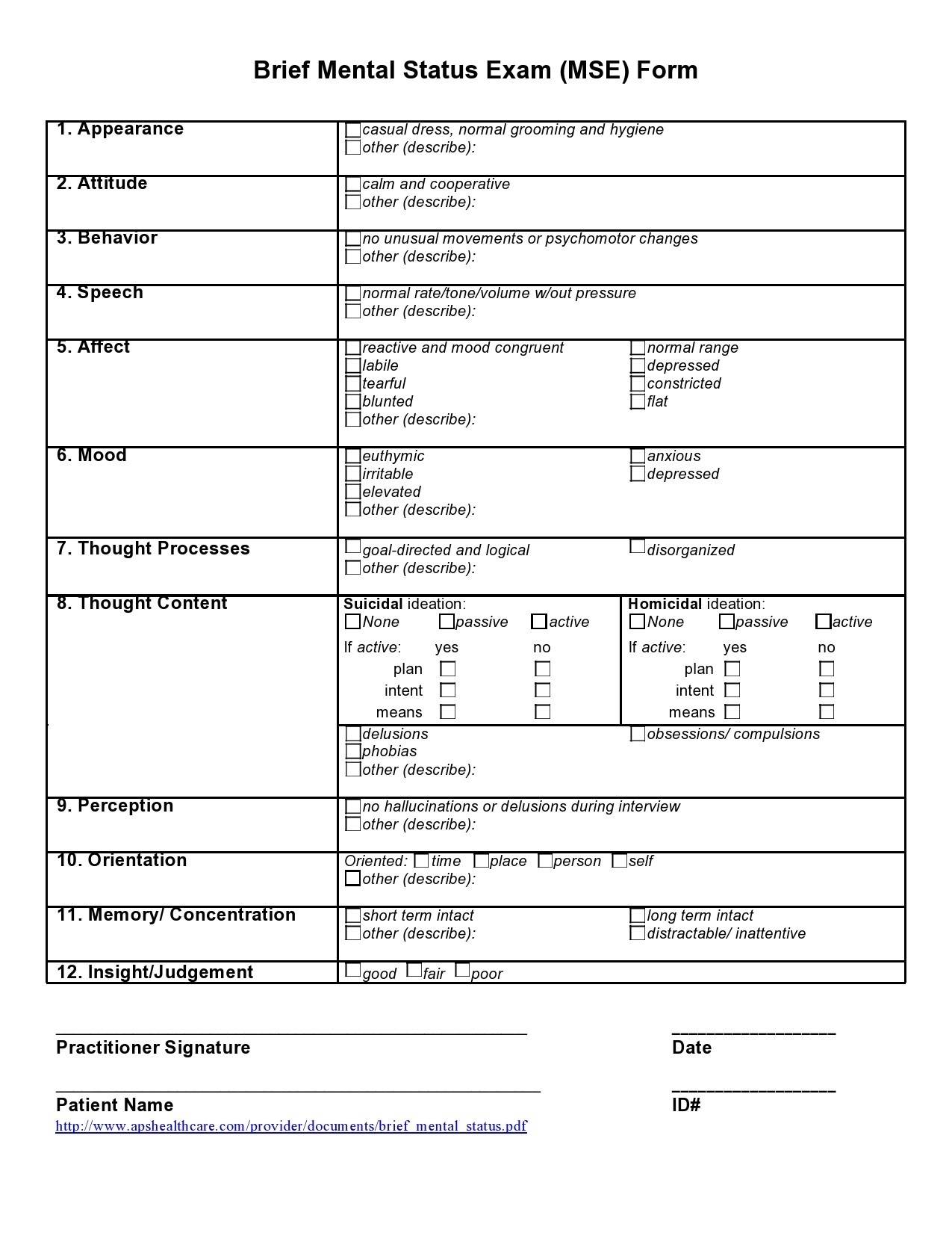 Mental Status Exam Template Word Doc