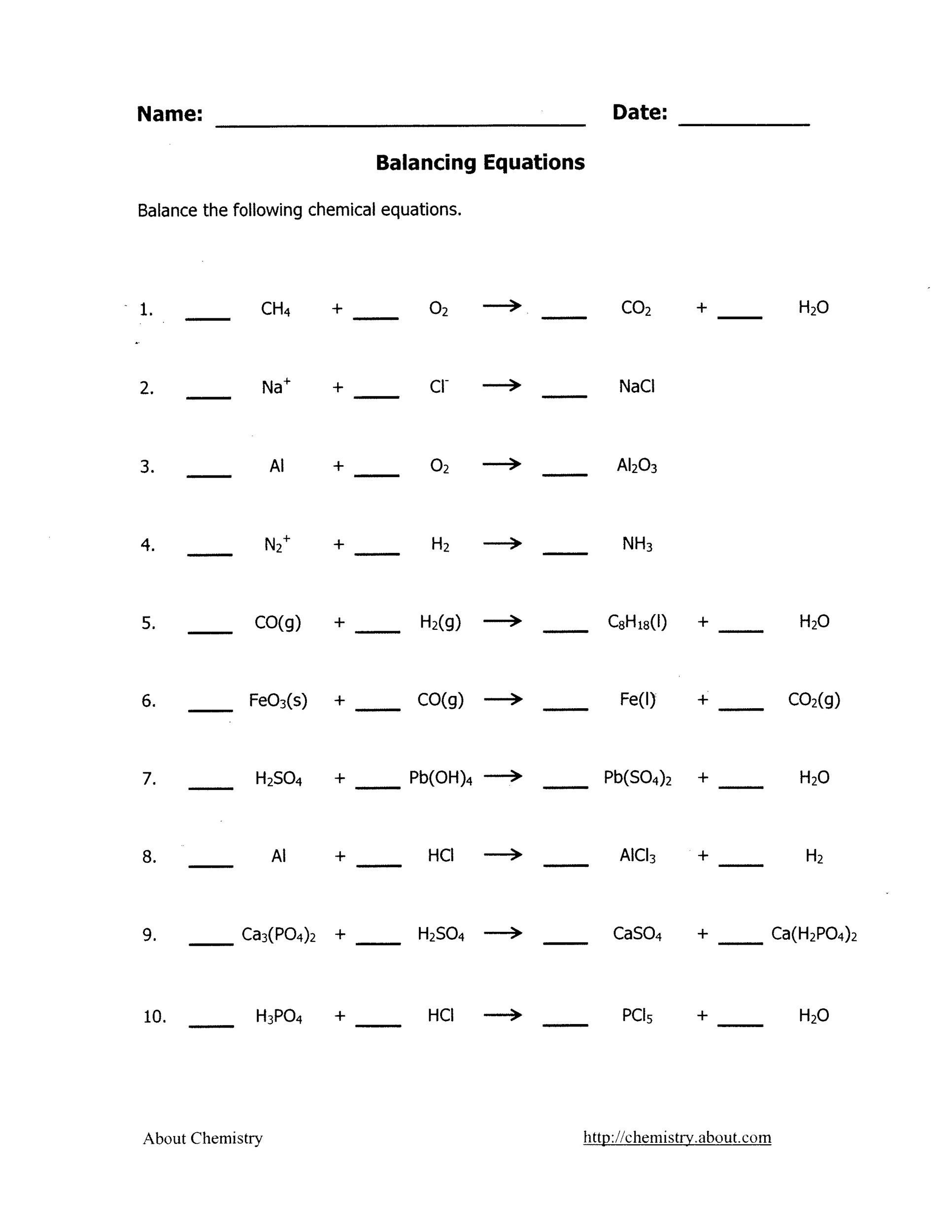 Chemistry About Balancing Equations Answer Key