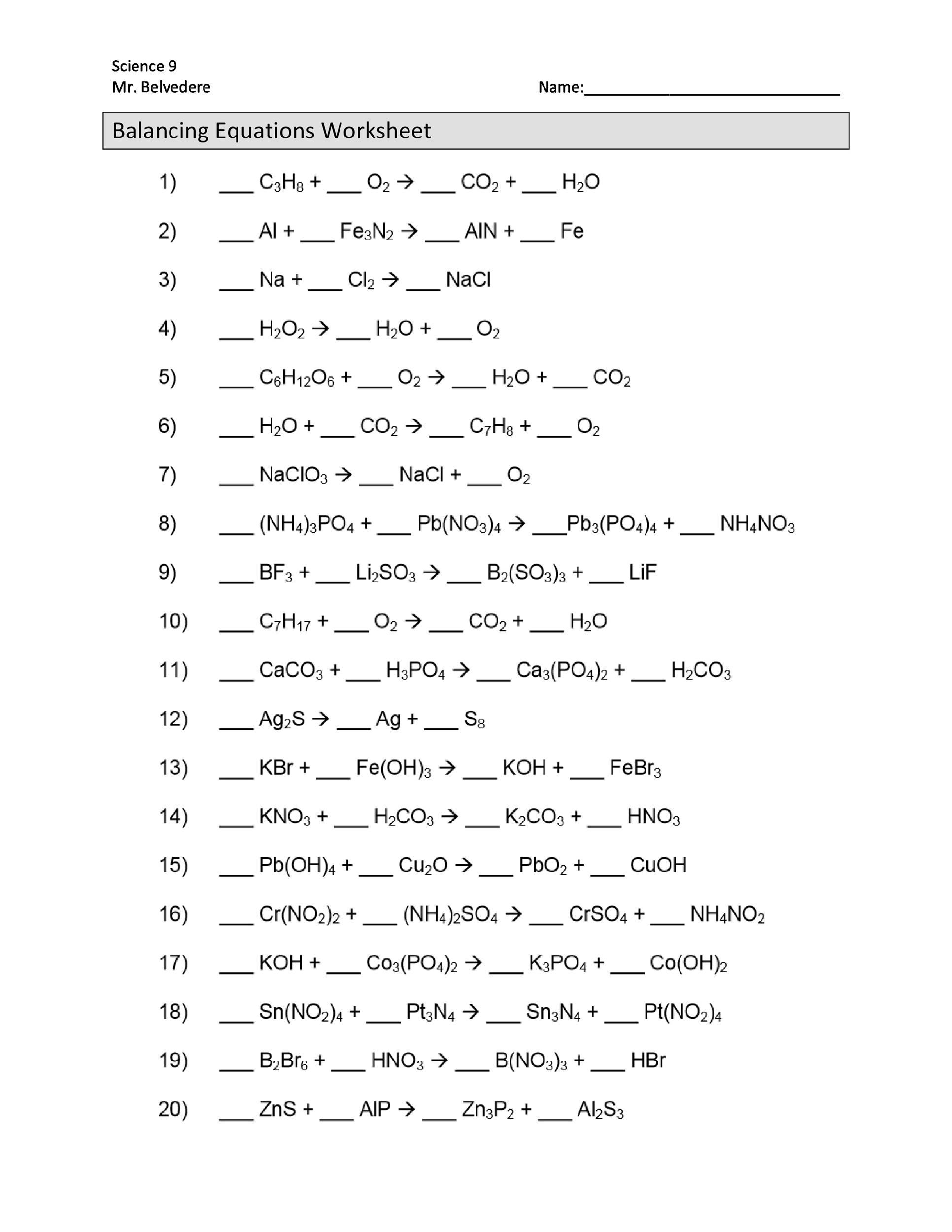 49 Balancing Chemical Equations Worksheets with Answers Balancing Equations Chemistry Worksheets Chemical Equation