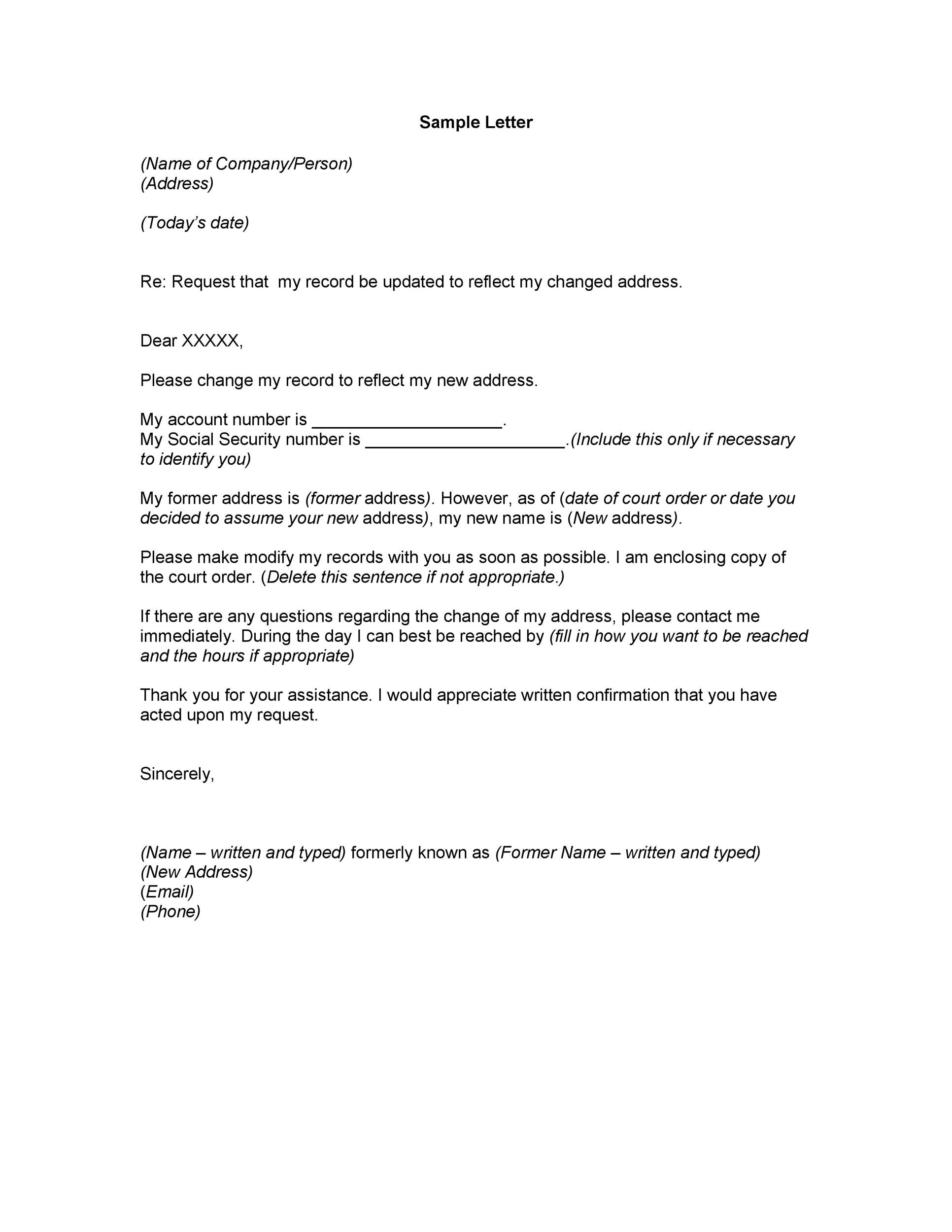 Request Letter Change Of Address