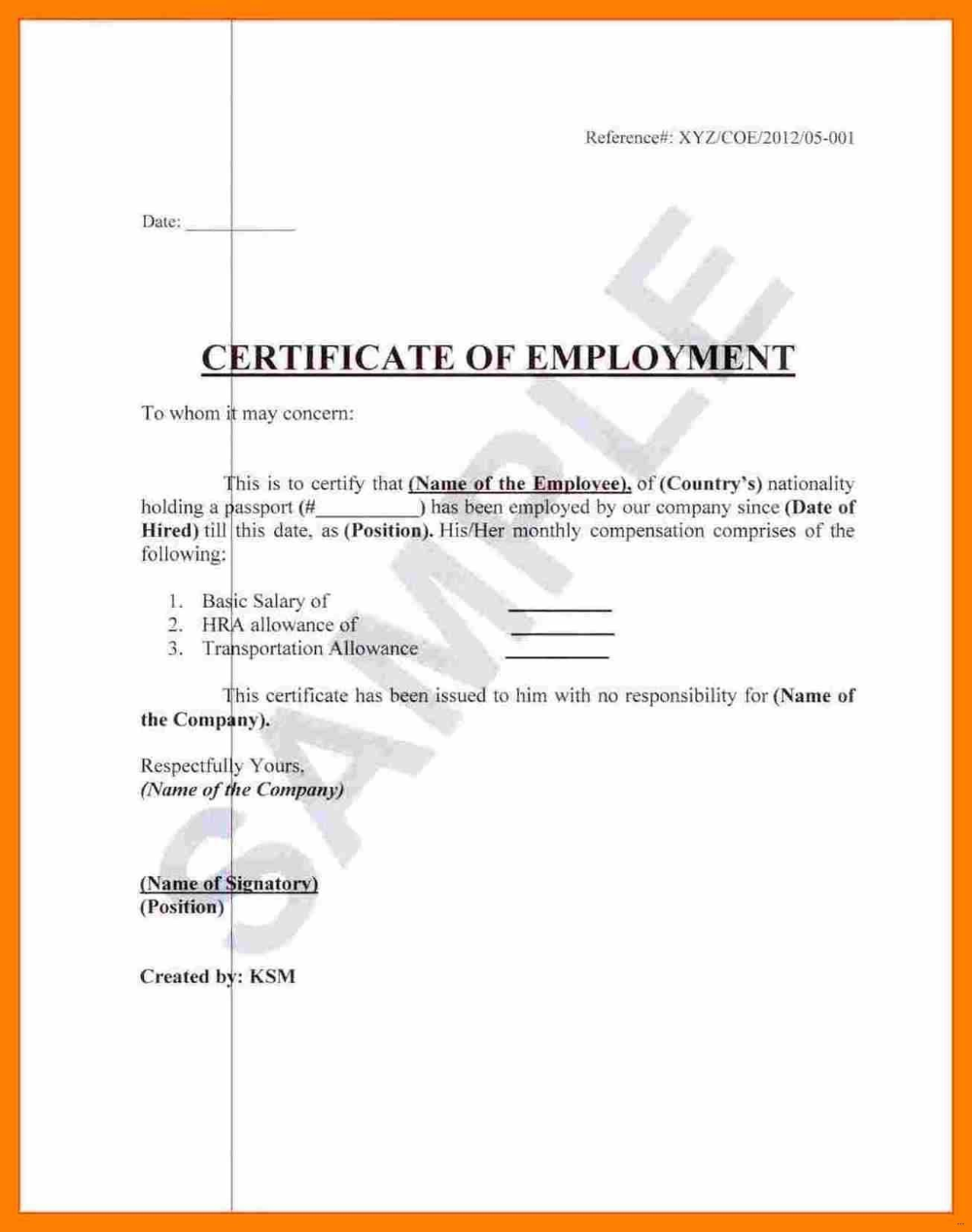Sample Certificate Of Employment With Salary