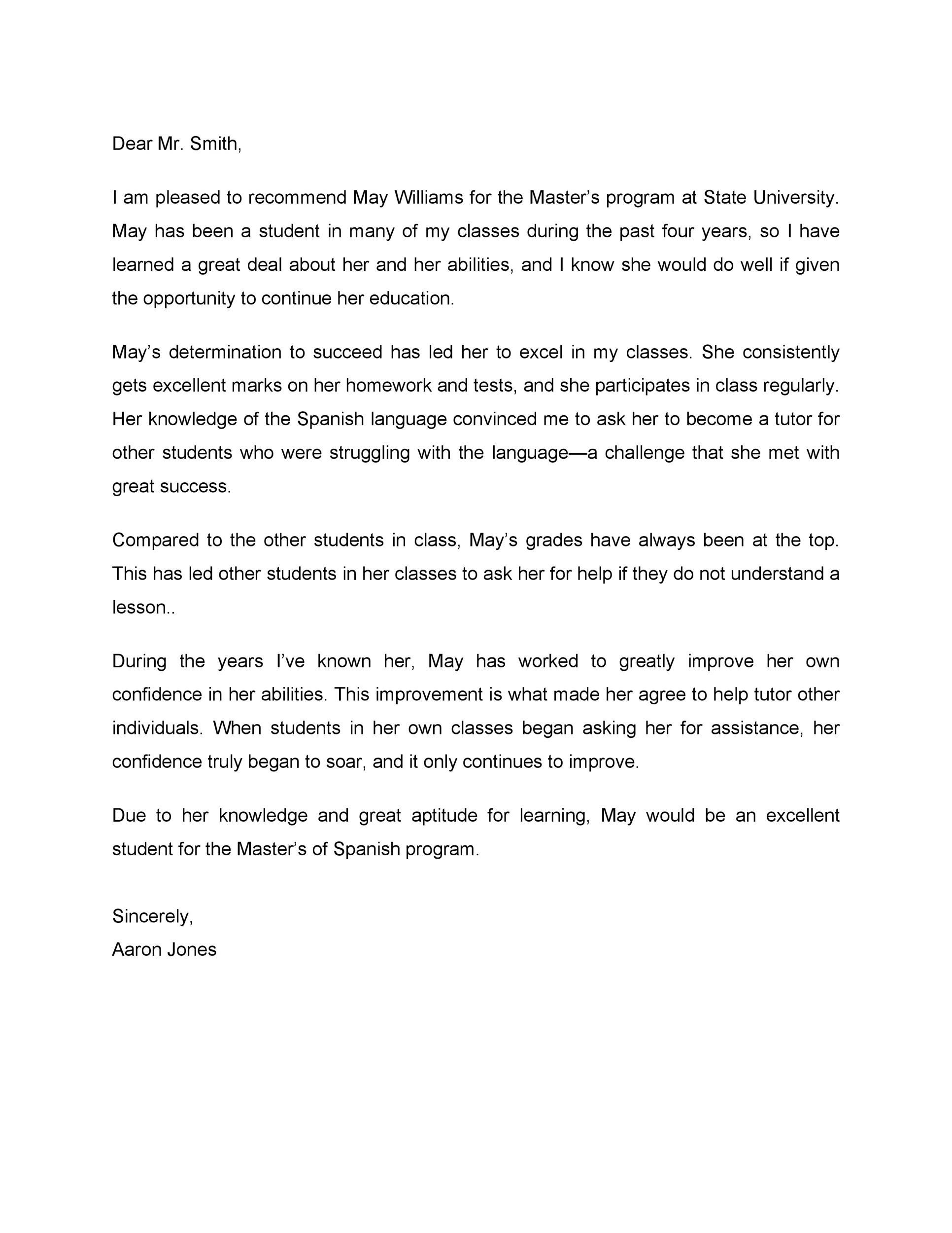 50 Amazing Recommendation Letters For Student From Teacher