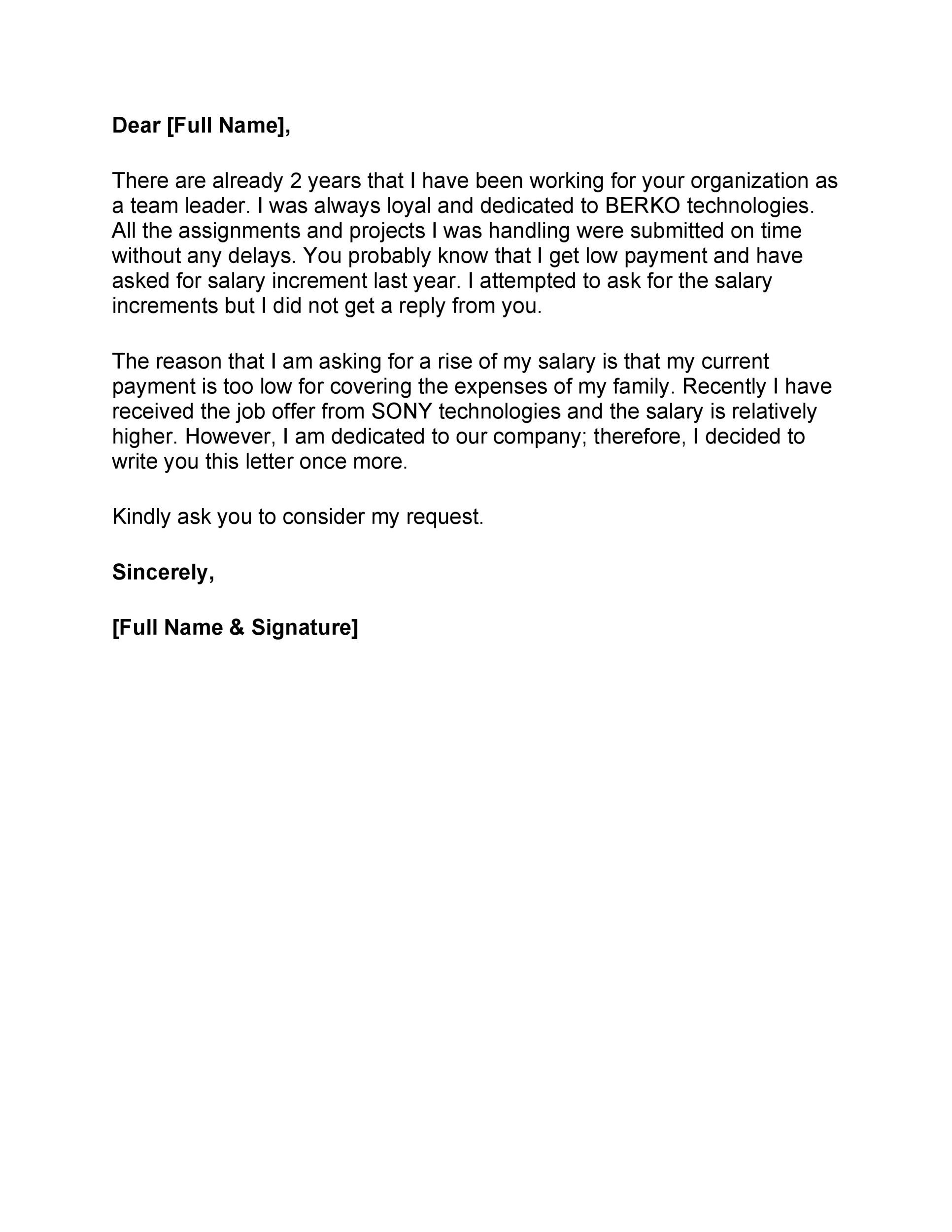 50 Best Salary Increase Letters How To Ask For A Raise TemplateLab