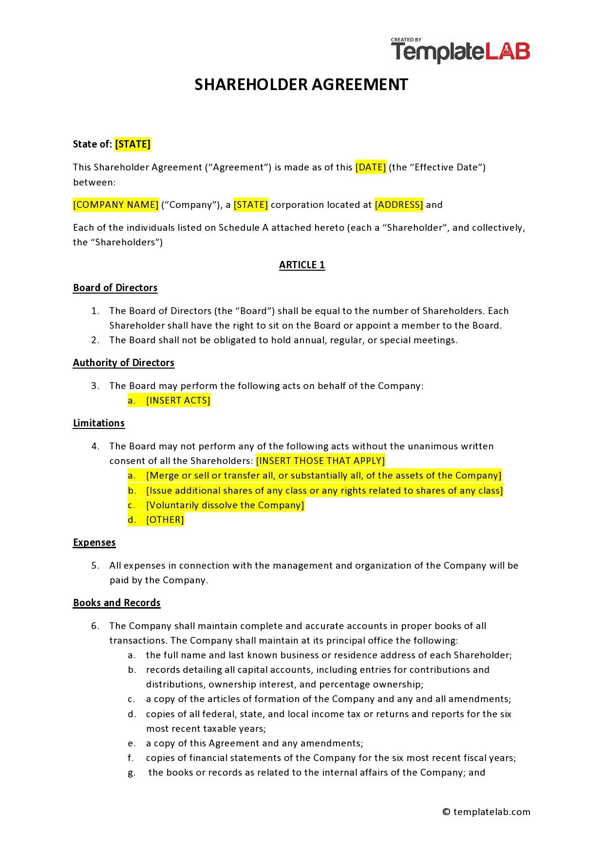 50 Best Shareholder Agreement Templates Samples TemplateLab