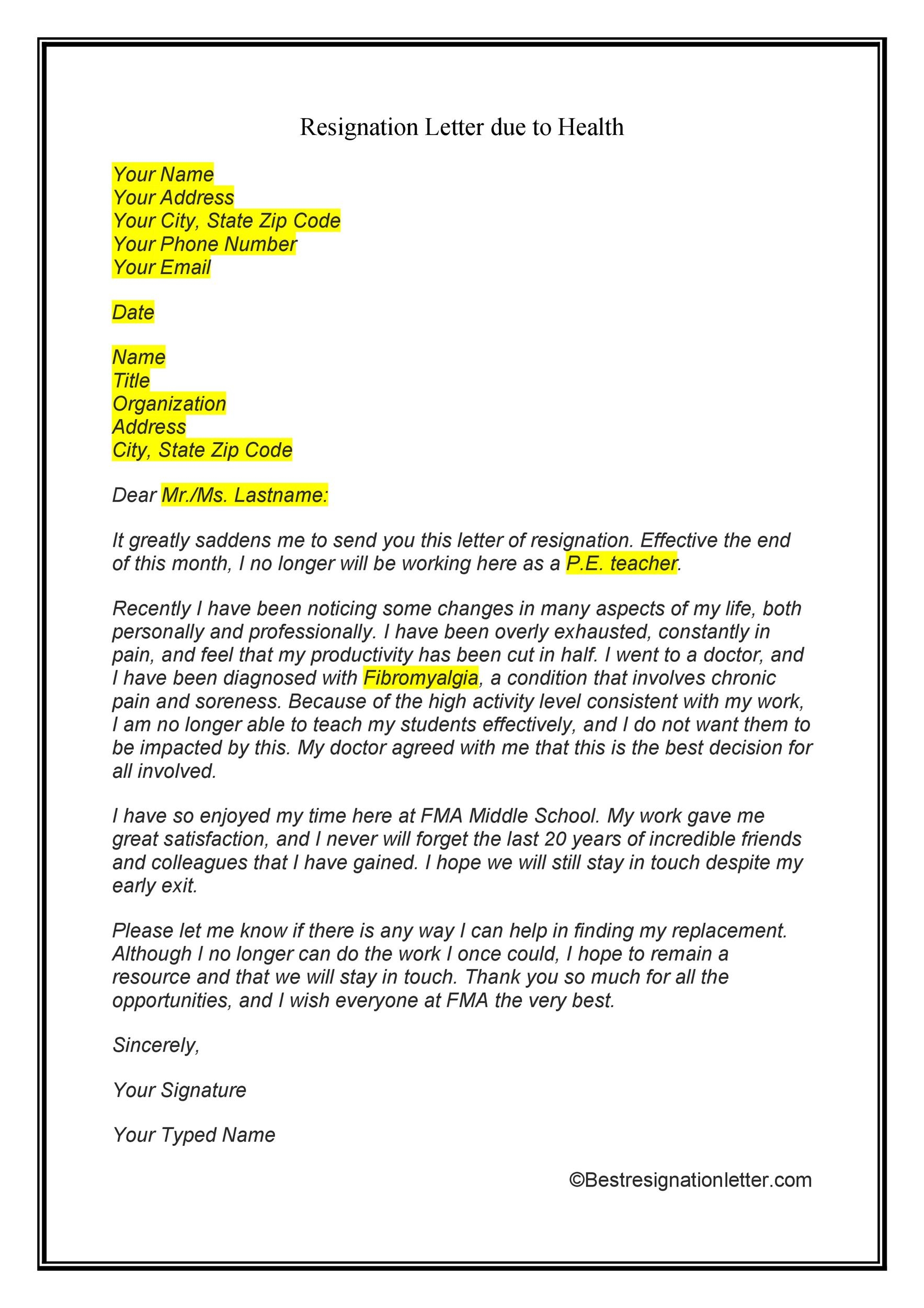 Teacher Resignation Letter To Principal For Personal Reasons