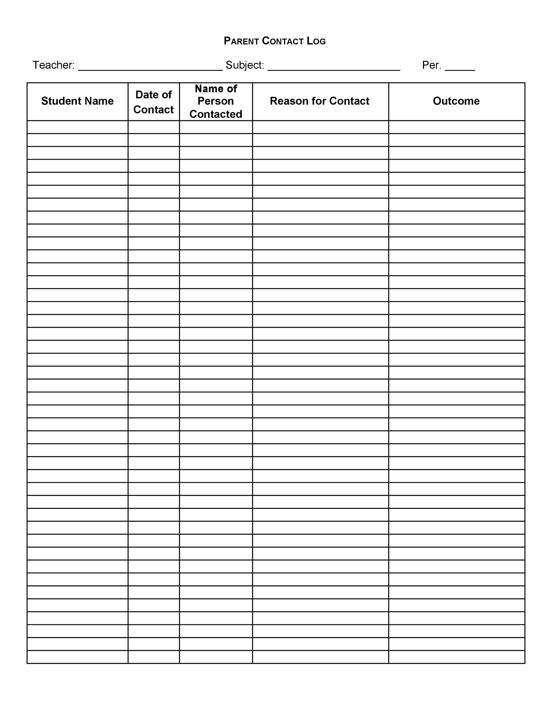 Parent Contact Log For Teachers Pdf
