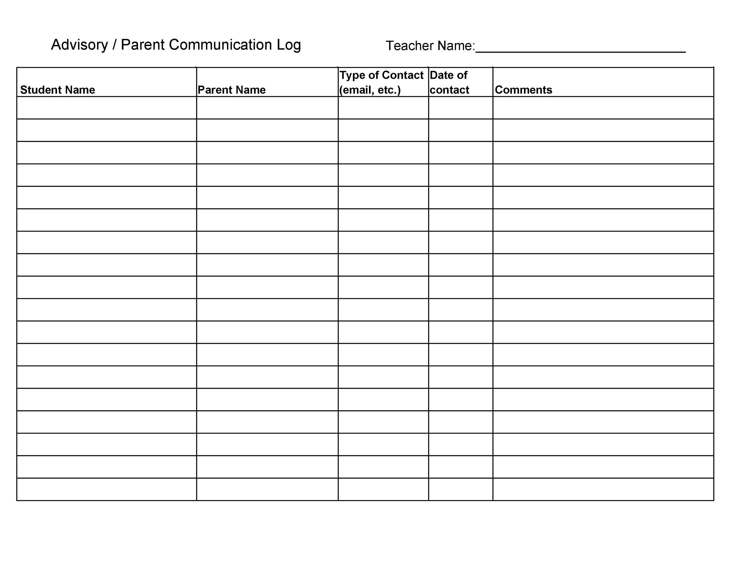 50 Editable Parent Contact Logs Doc Excel PDF 