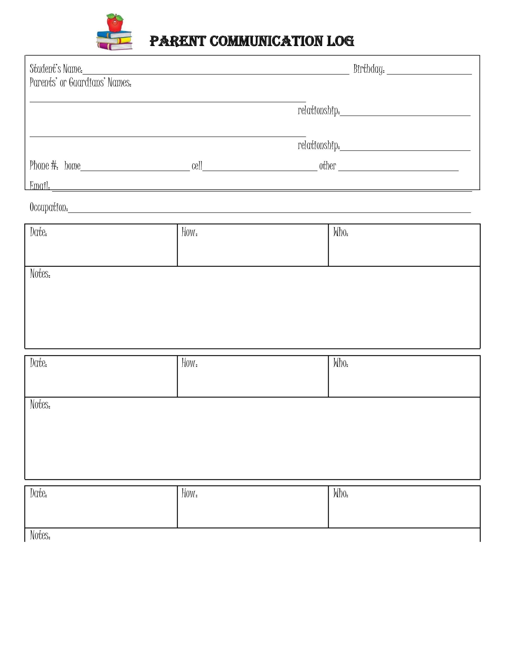 Free Parent Contact Log Template