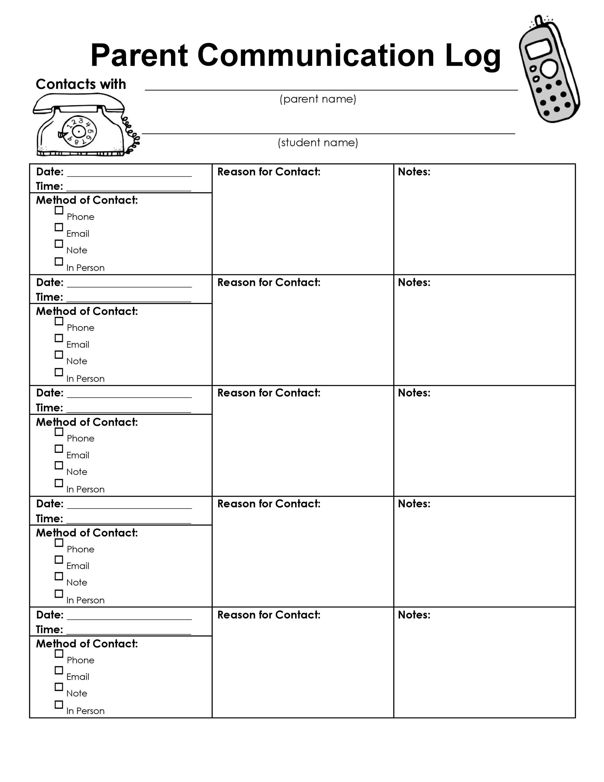 50 Editable Parent Contact Logs Doc Excel PDF 