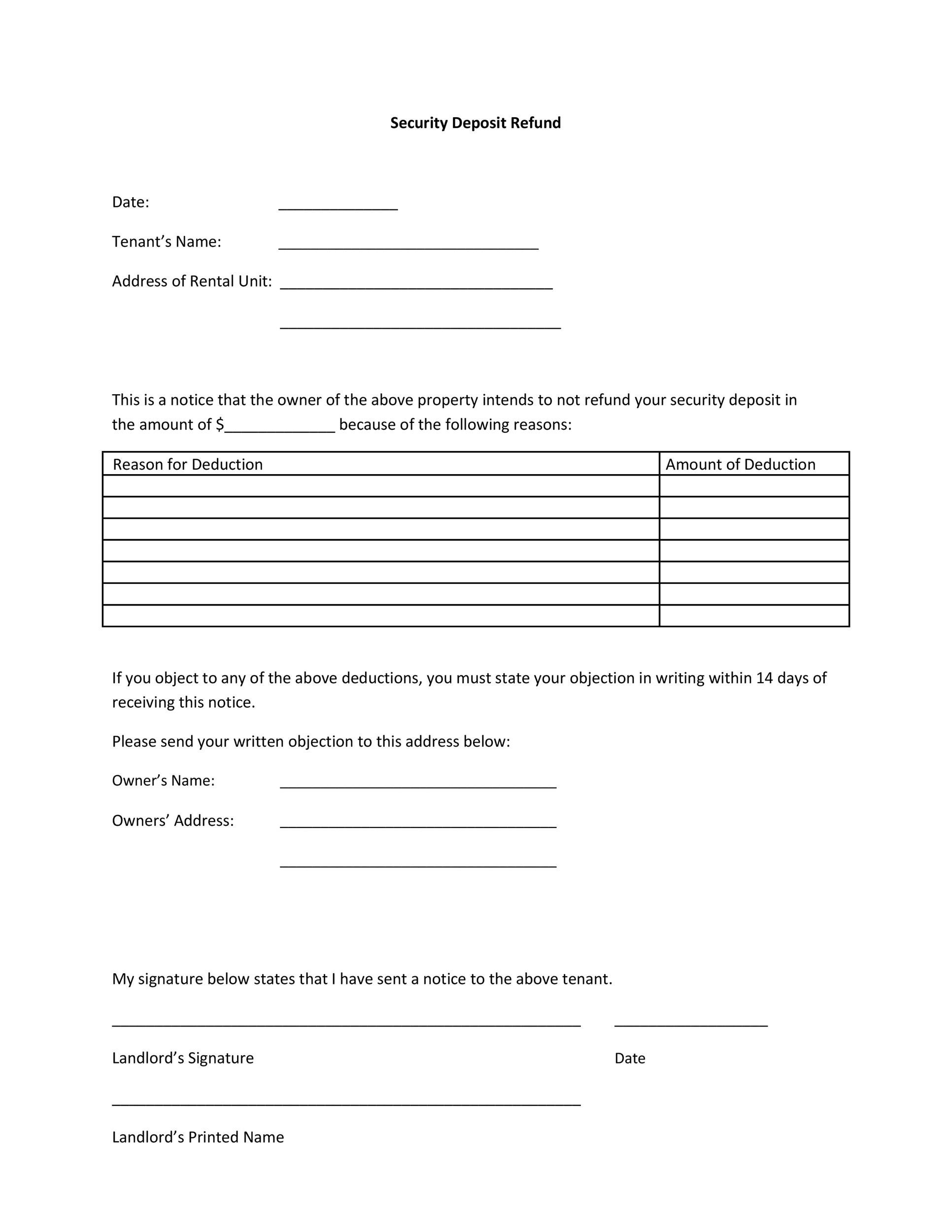 Security Deposit Letter To Tenant