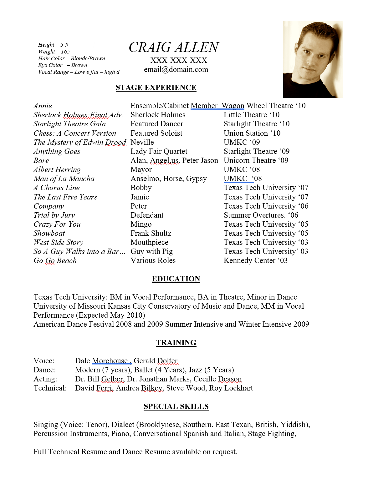 Theatre Resume Template Google Docs