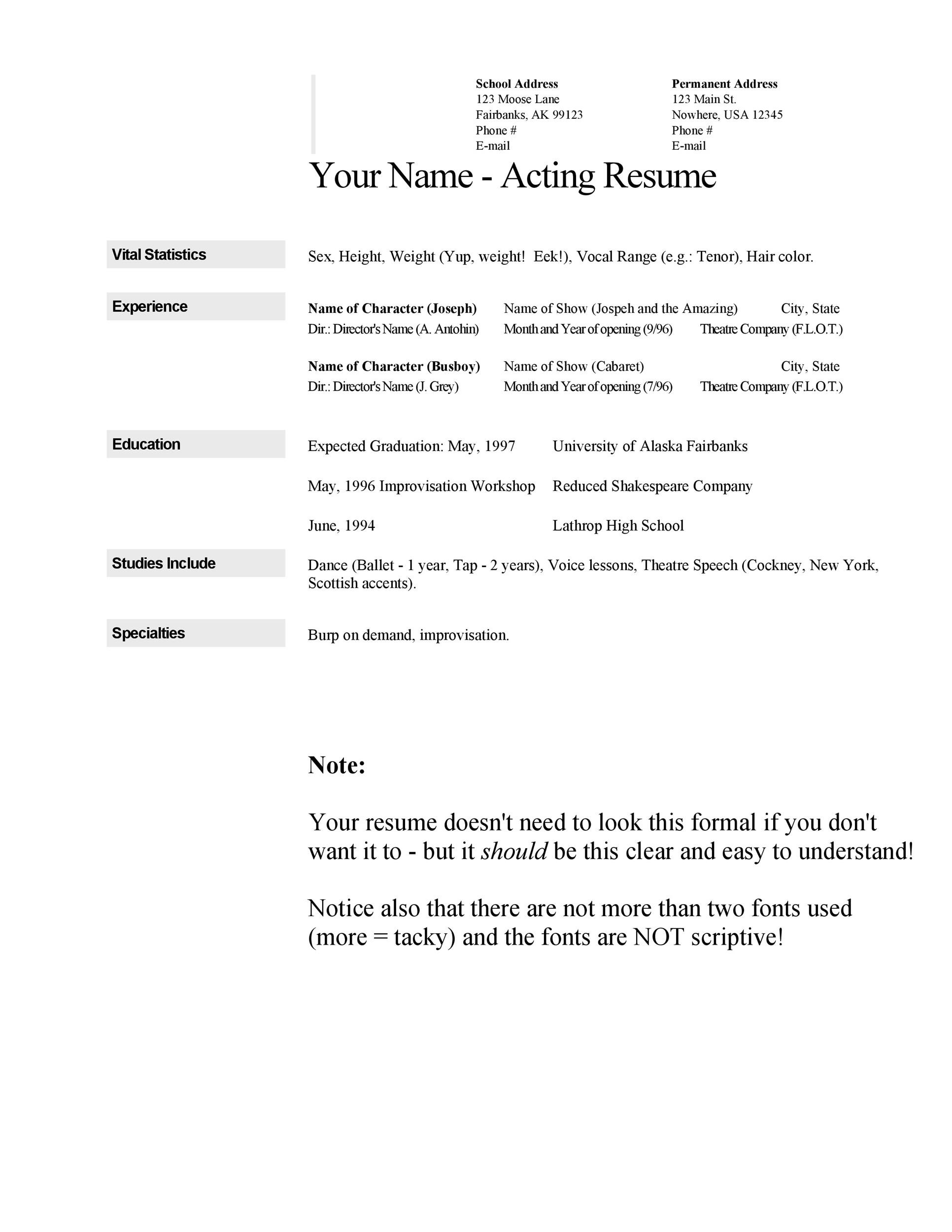 Theatre Resume Template Google Docs