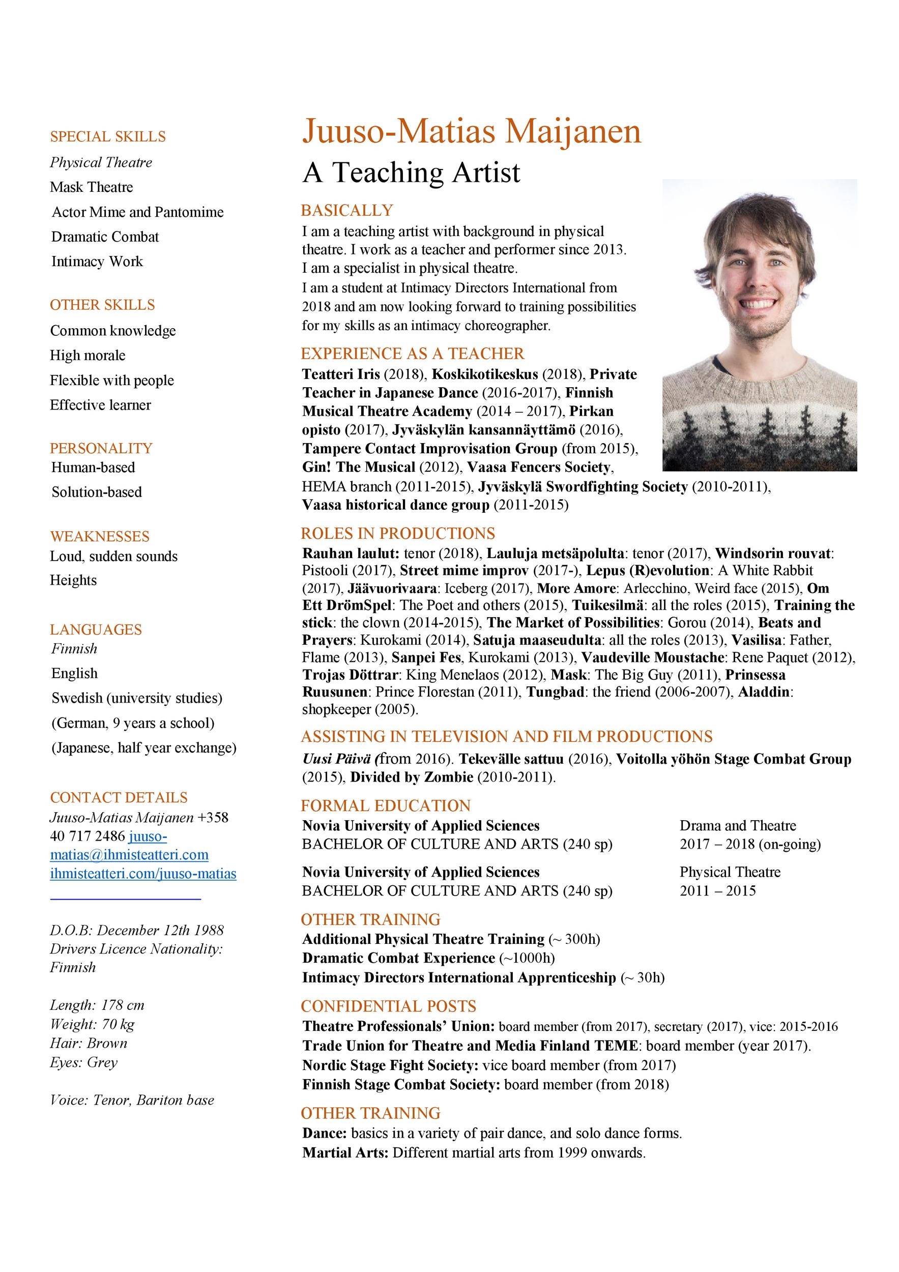 Acting Resume Template Google Docs